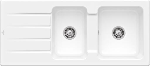 Evier en céramique 2 bacs 116 x 51 cm vidage inclus Crystal blanc - 5