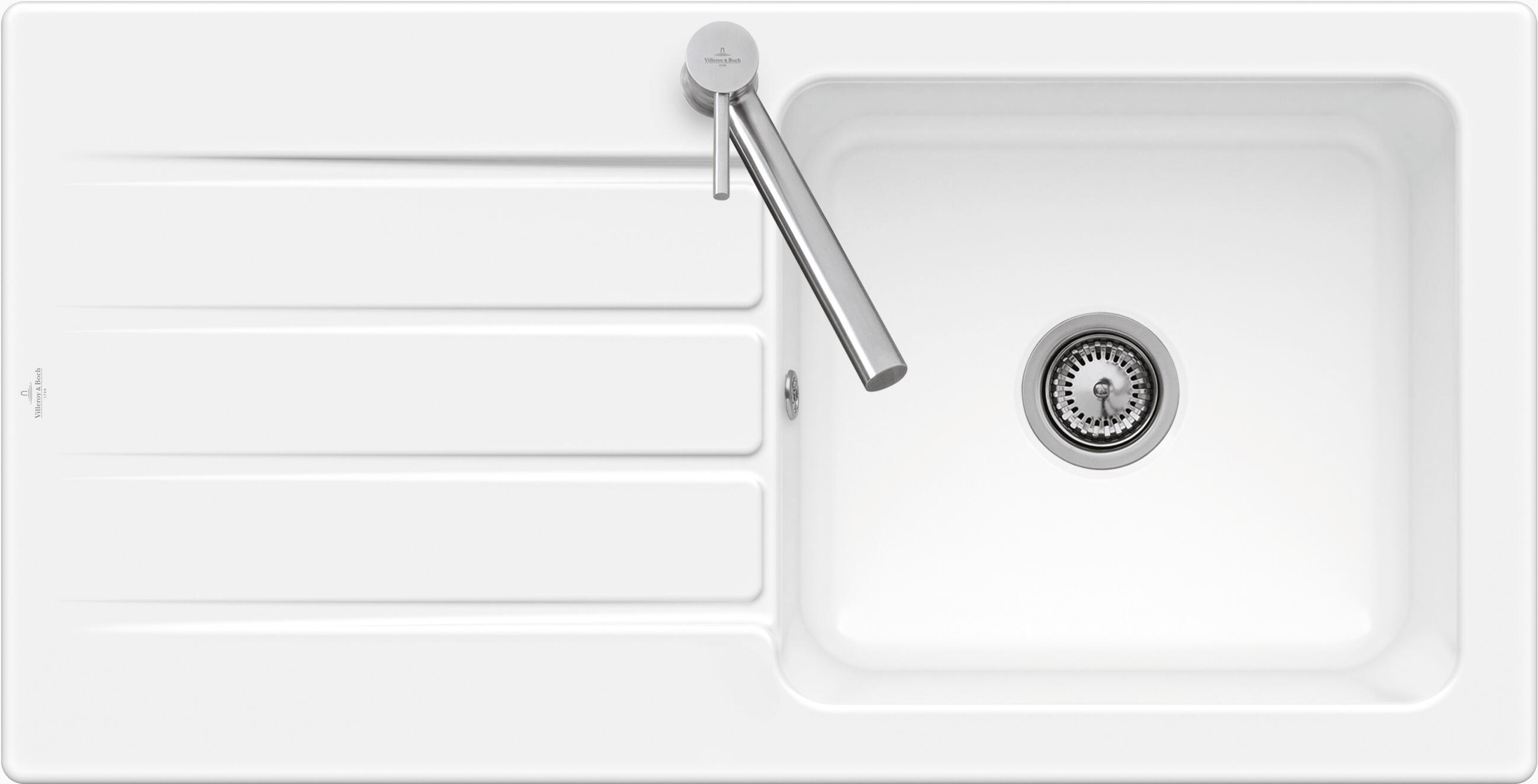 Evier en céramique 1 bac 100 x 51 cm vidage inclus Crystal blanc - 6