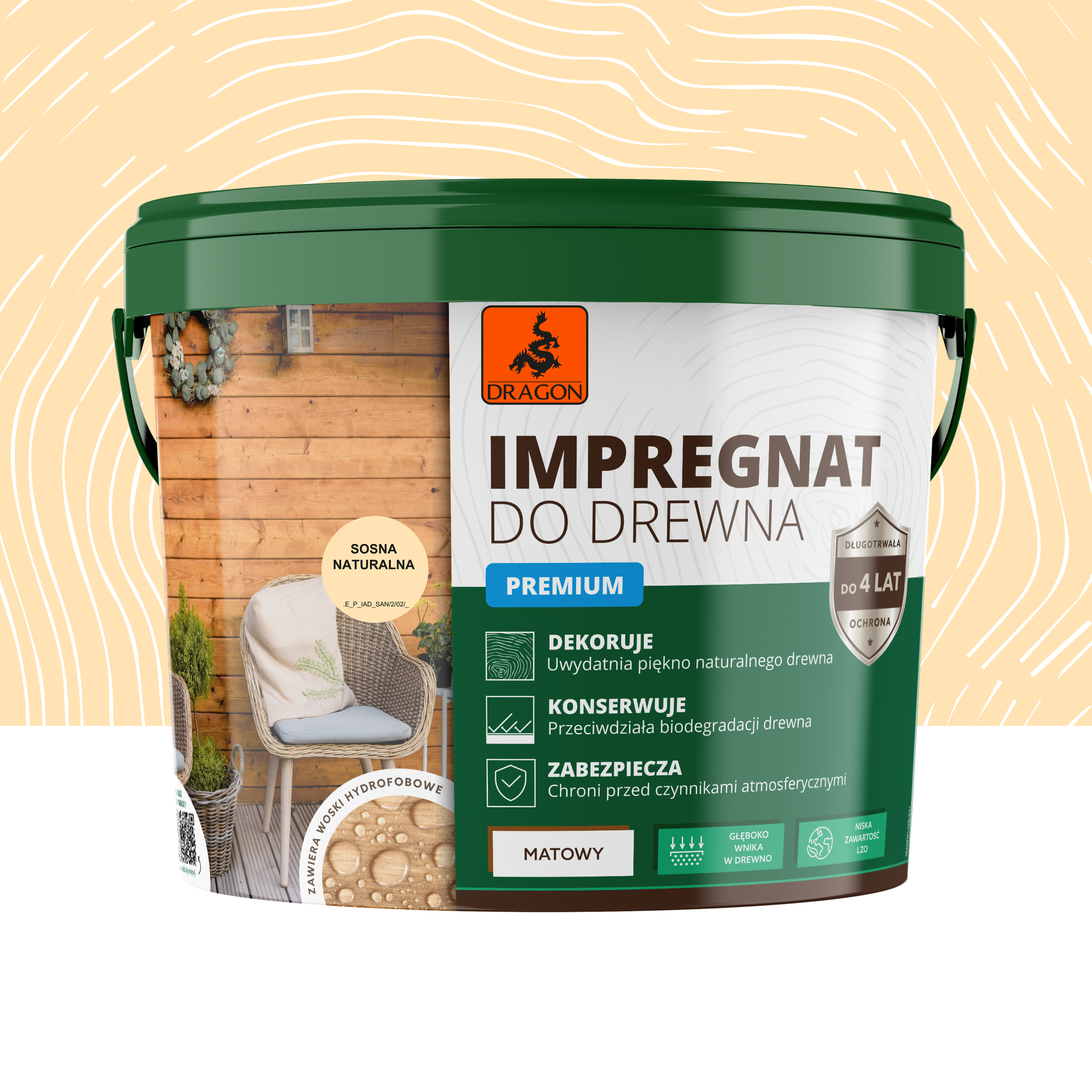 Impregnat do drewna Premium 5 l Sosna naturalna Matowy Dragon
