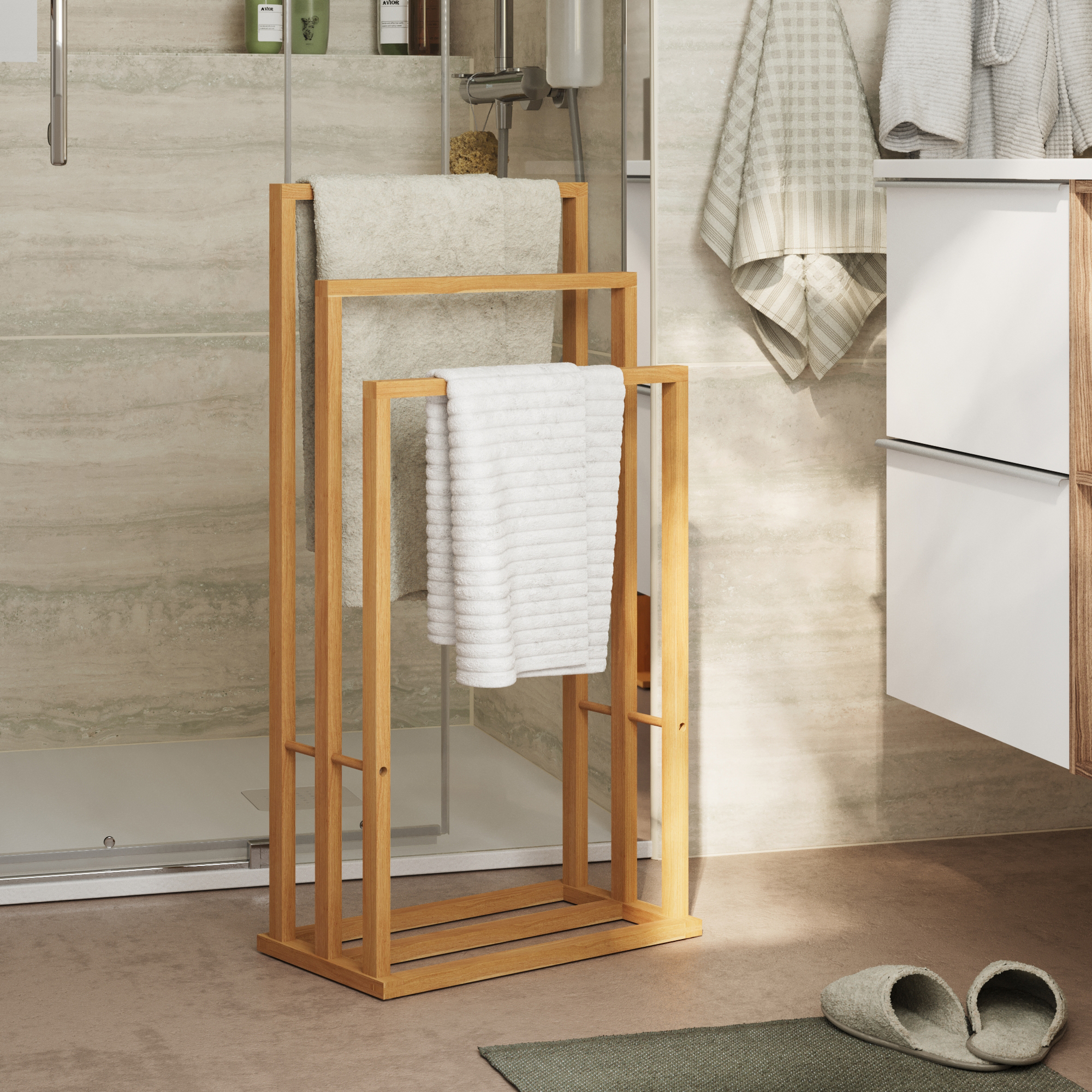 Porte-serviette sur pied Bambou marron SENSEA - 2