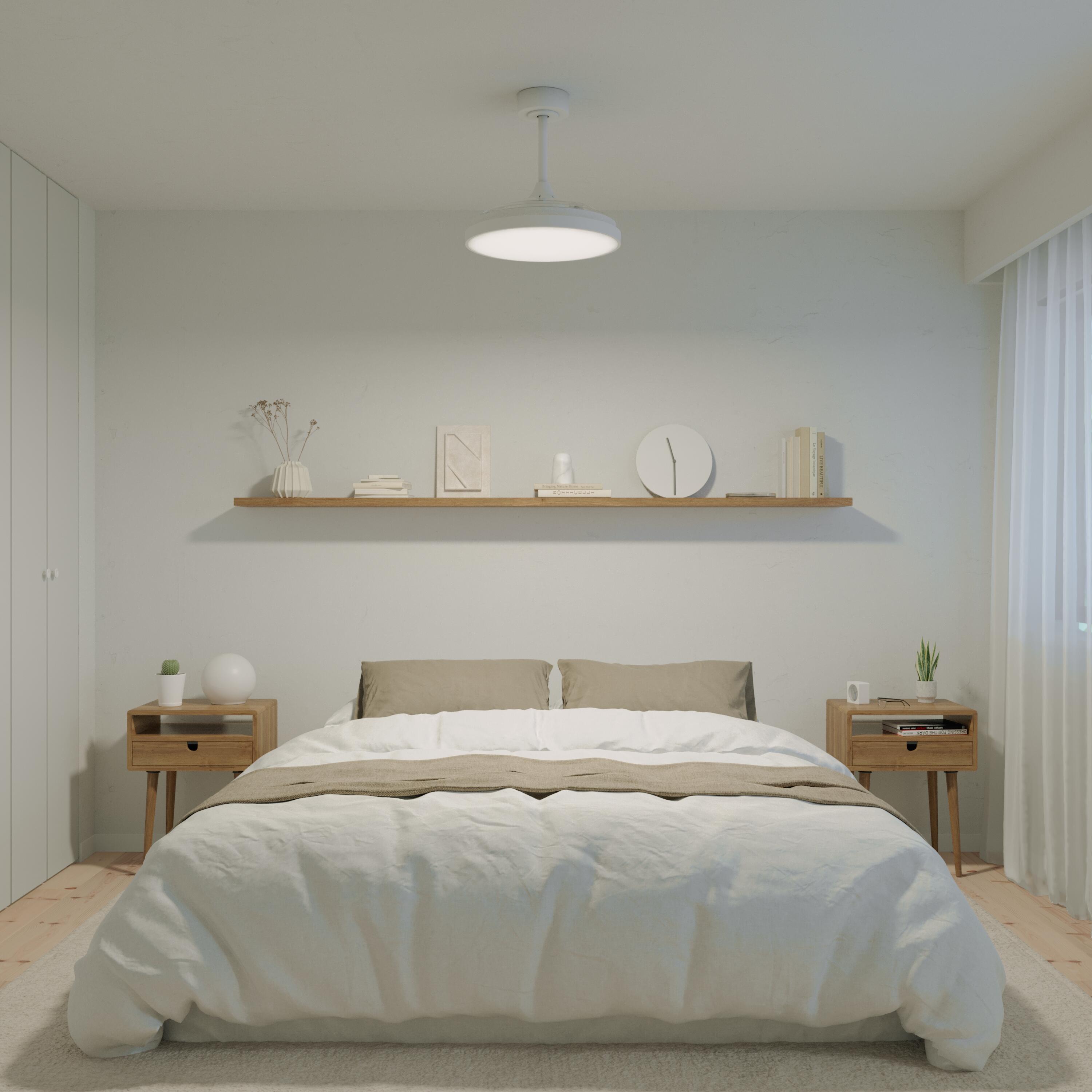 Ventilador de techo con luz silencioso DC 20W con mando ø91 cm Torrent INSPIRE blanco luz CCT 3 aspas retráctiles tipo lámpara| 6 velocidades| modo verano/invierno| temporizador| brisa| recomendado para <13m² - 14
