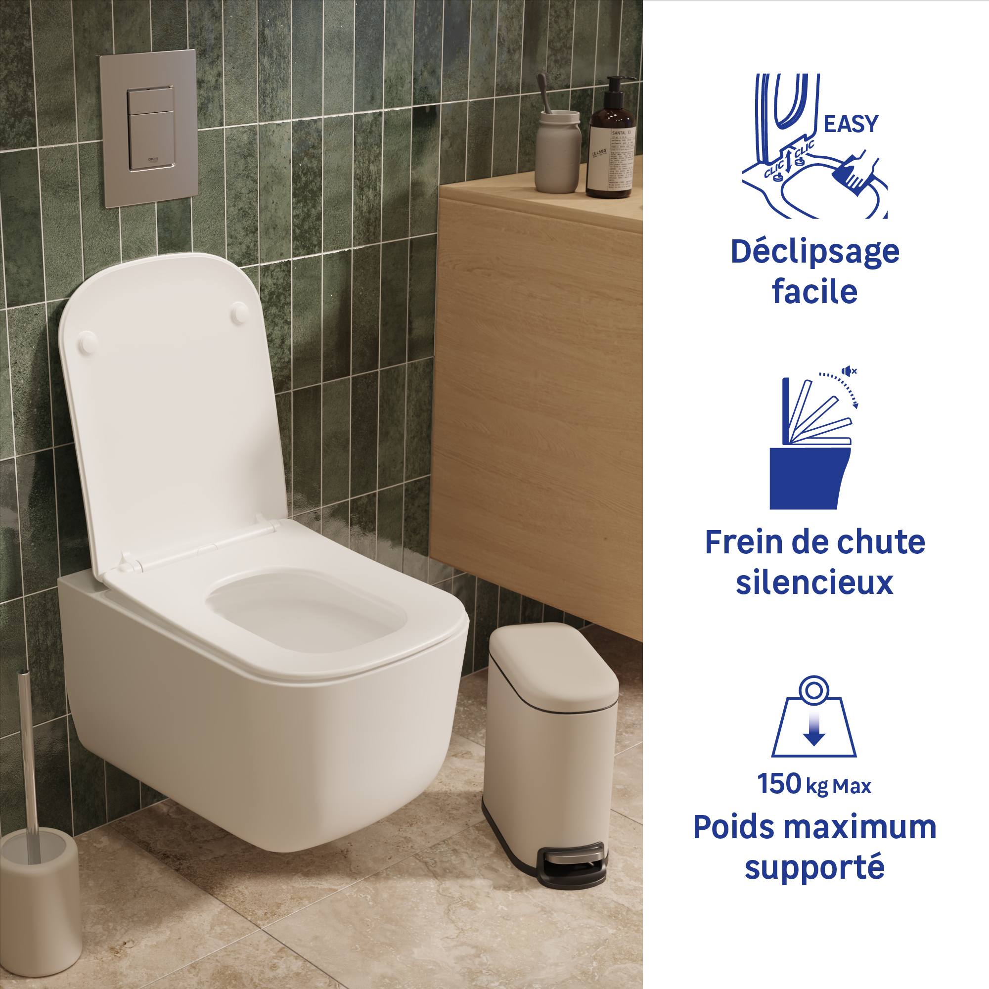 Abattant frein de chute forme carré blanc Remix SENSEA - 5