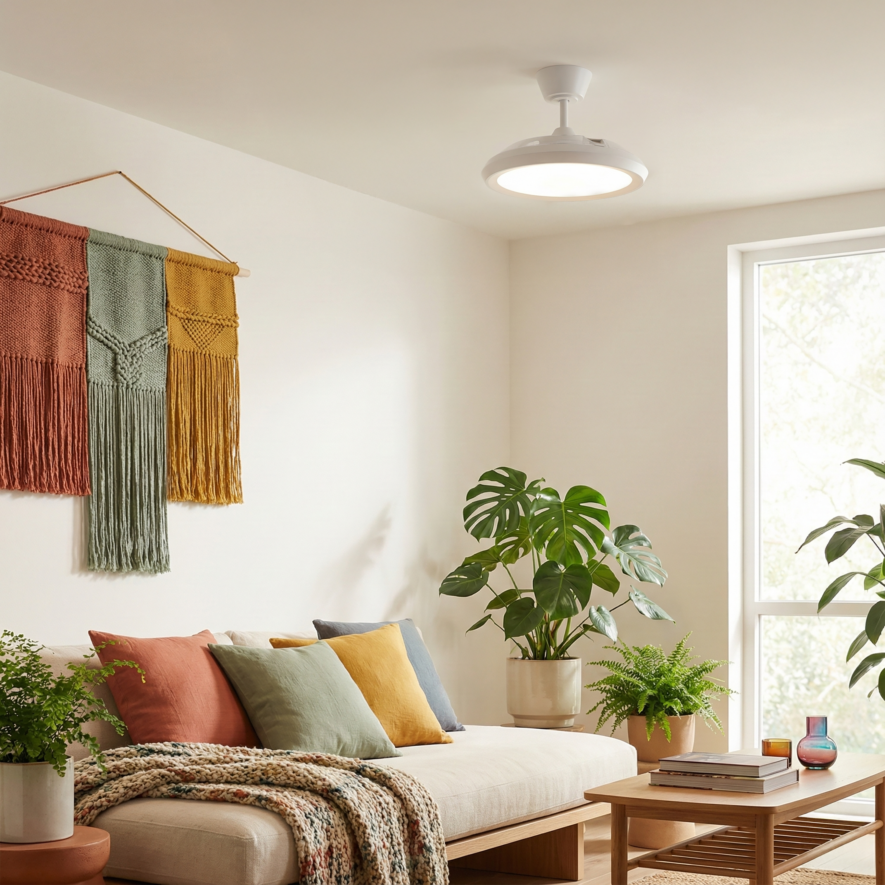 Ventilador de techo con luz silencioso DC 22W con mando ø89 cm Kira SULION blanco luz CCT 3 aspas retráctiles tipo lámpara| 6 velocidades| modo verano/invierno| temporizador| brisa| recomendado para <13m² - 5