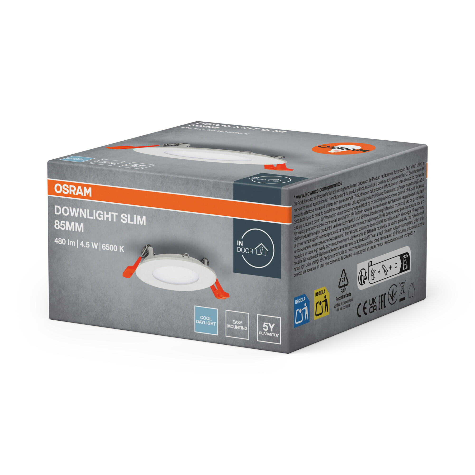 Osram  Downlight Led Empotrable Downlight Slim 4.5W 6500K Redondo Ø8.5 Cm 480 Lm 4.5 W Luz Frío 6500K Ip20, Foco Led Empotrado Ojo De Buey Para Techos Negro/Blanco , Leroy Merlin