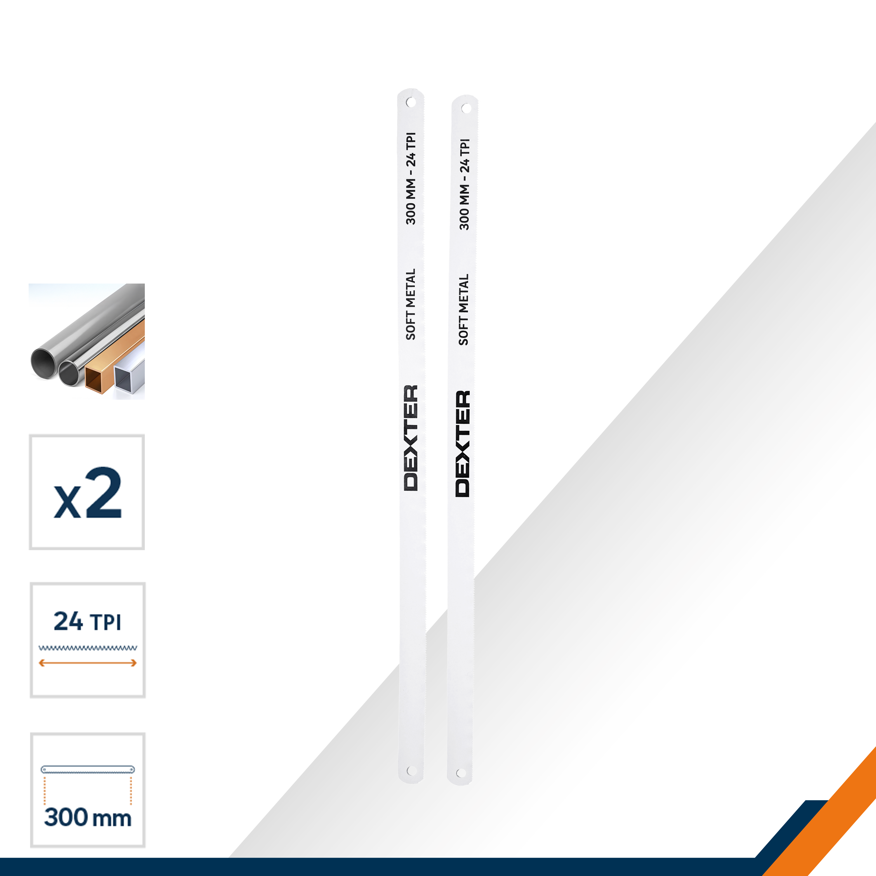 2 Lâminas em aço para serra de arco 300 mm Dexter 24 TPI - 2