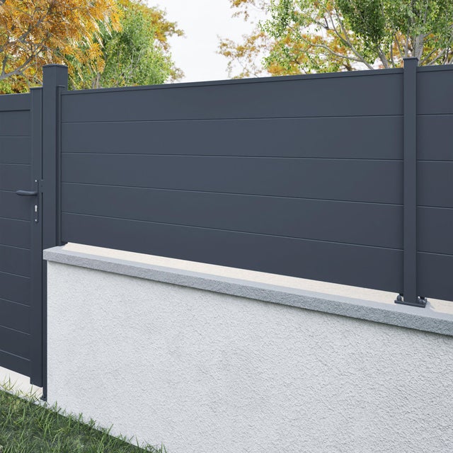 Lame de clôture alu anthracite RAL-7016 Lao, KLOS UP, L.176 x H.15 cm x Ep.25mm