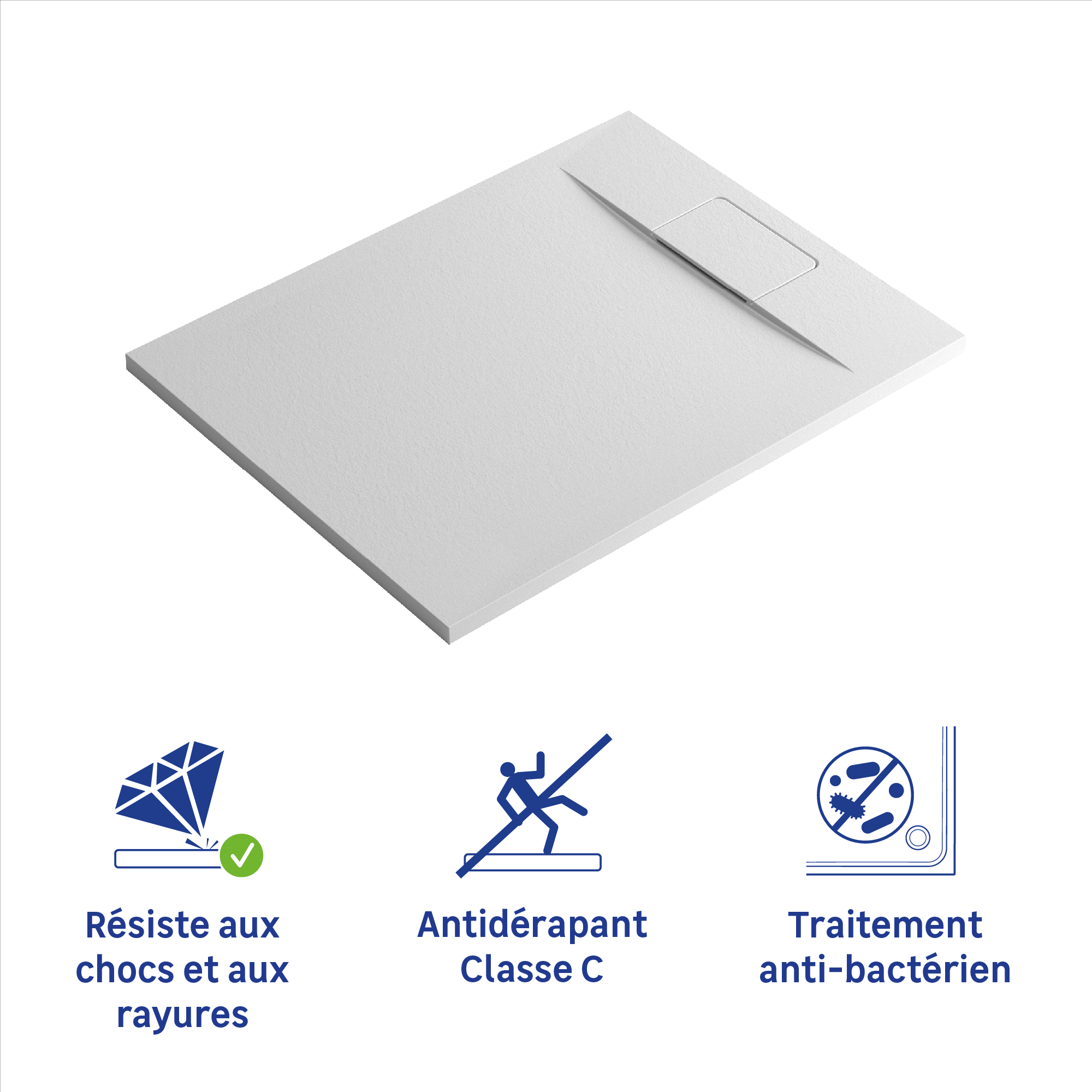 Receveur de douche extraplat, résine, blanc L.140 x l.90 cm, Neo - 7