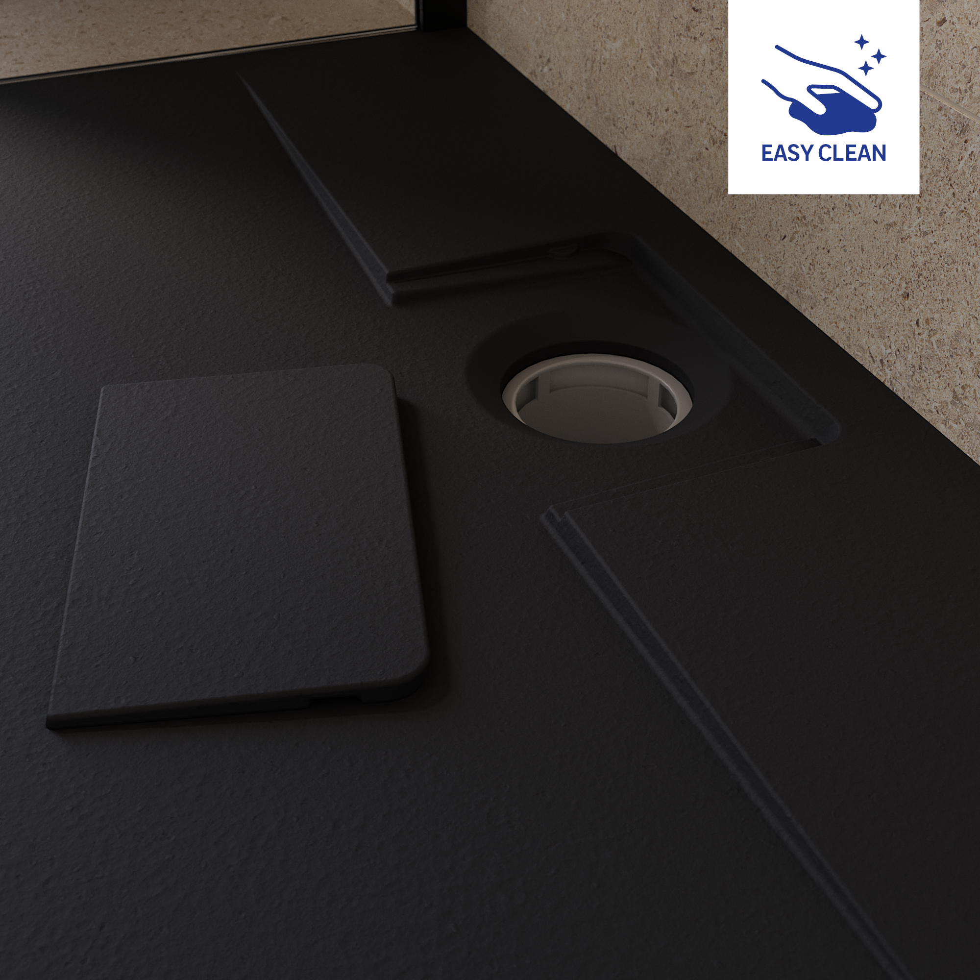 Base de duche 160x80 cm preto mate Sensea Neo - 5