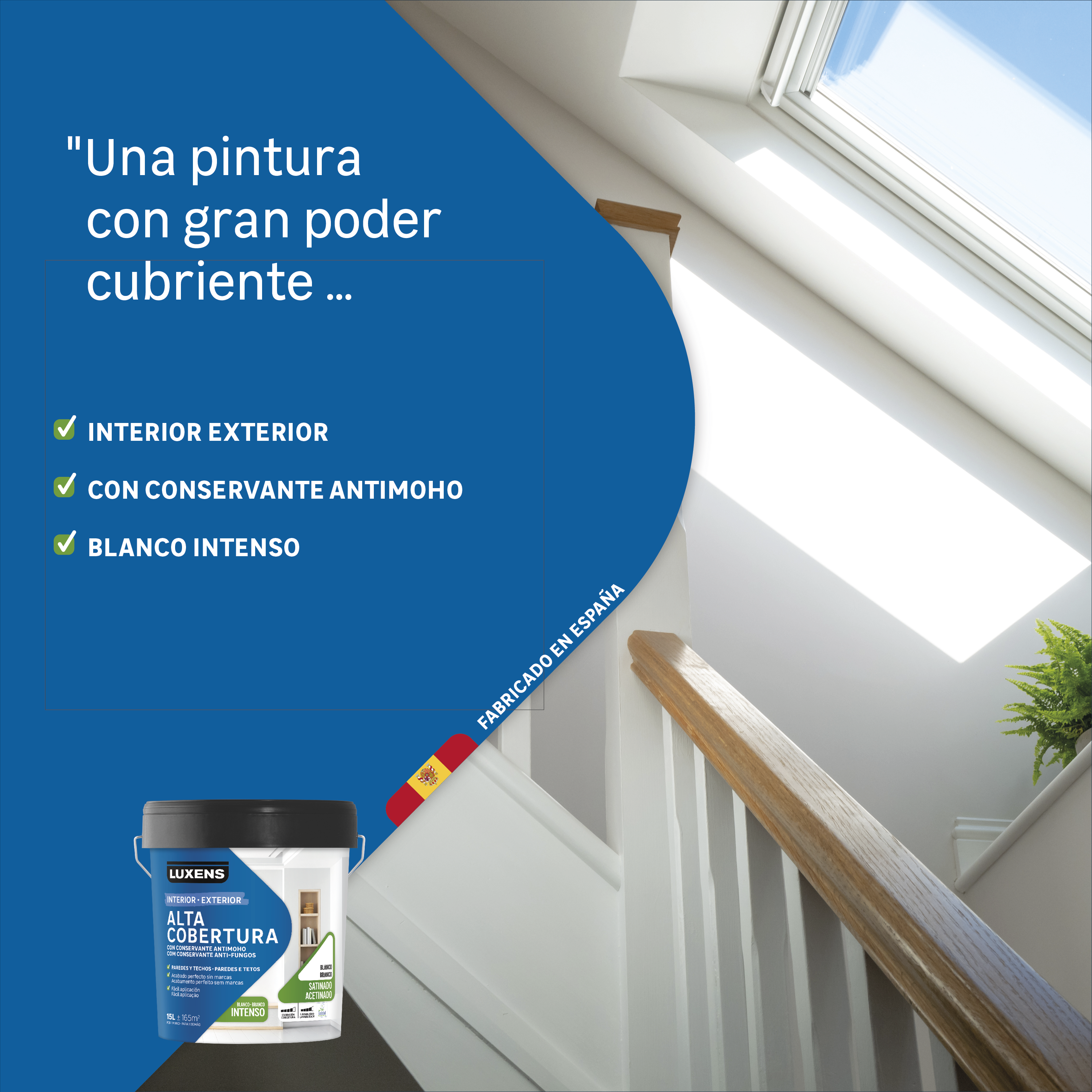 Pintura de interior alta cobertura LUXENS color blanco satinado 15L para paredes y techos - 2