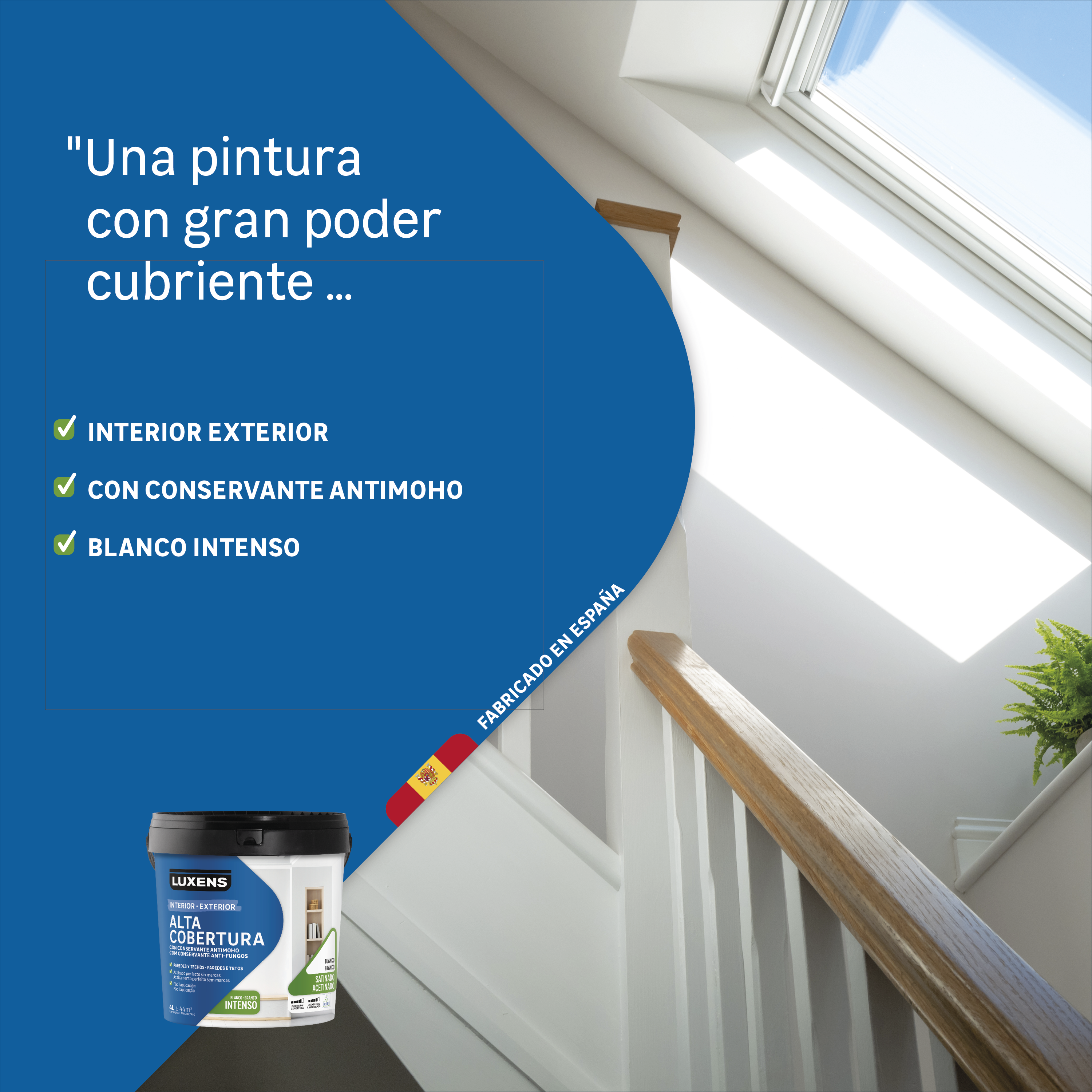 Pintura de interior alta cobertura LUXENS color blanco satinado 4L para paredes y techos - 2