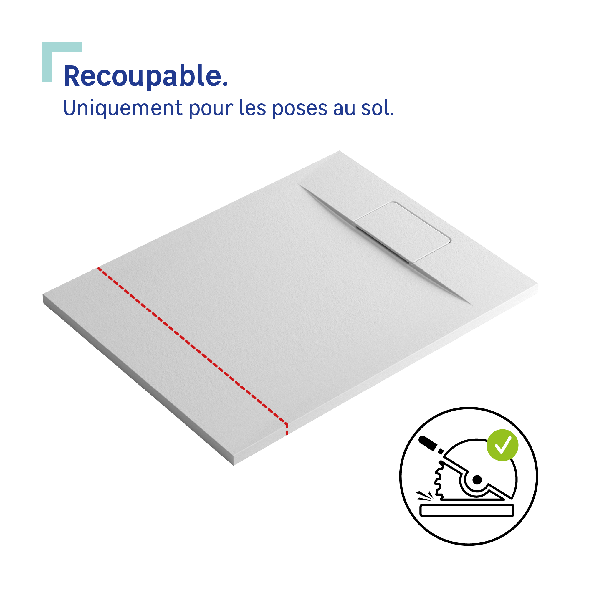 Receveur de douche extraplat, résine, blanc L.140 x l.90 cm, Neo - 8