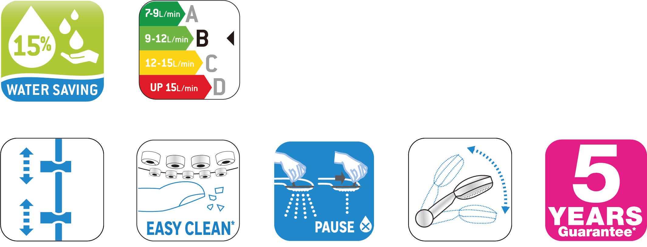 Pommeau de douche 4 jets, flexible et barre, SENSEA Docce - 9