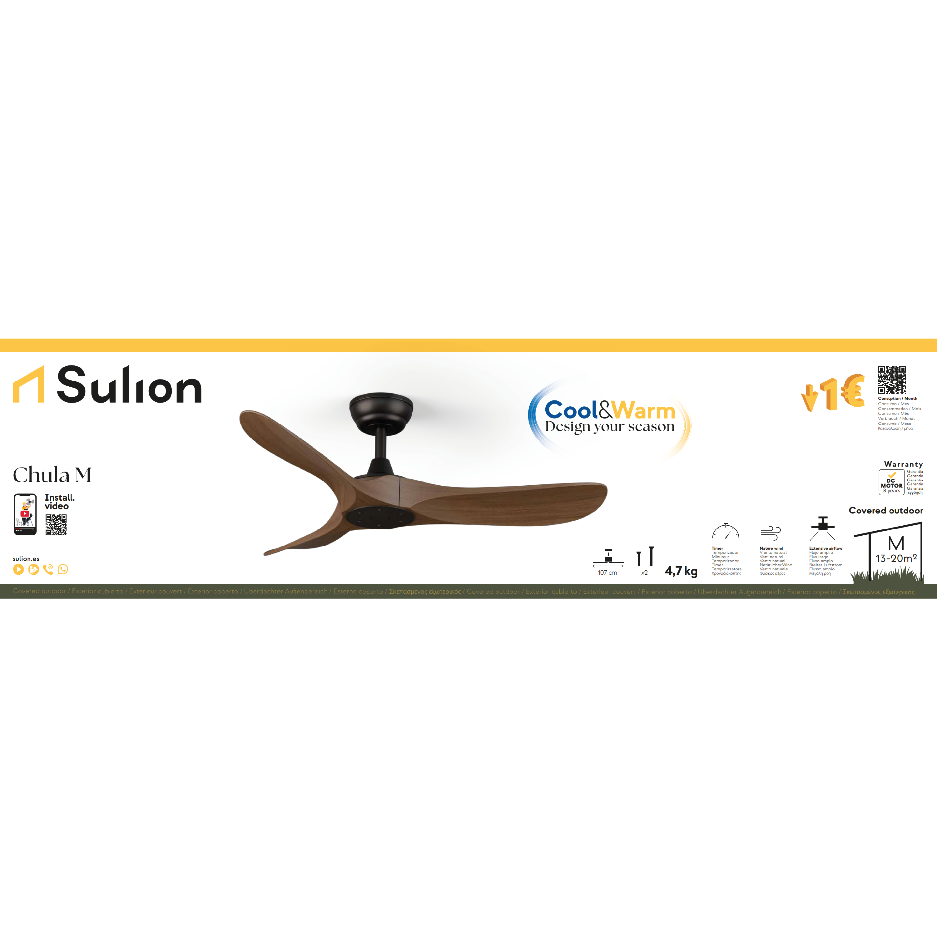 Ventilador de techo sin luz exterior silencioso DC 29W con mando ø107 cm Chula SULION marrón 3 aspas |6 velocidades |modo verano/invierno |brisa| temporizador |recomendado de 13 a 20m² - 7