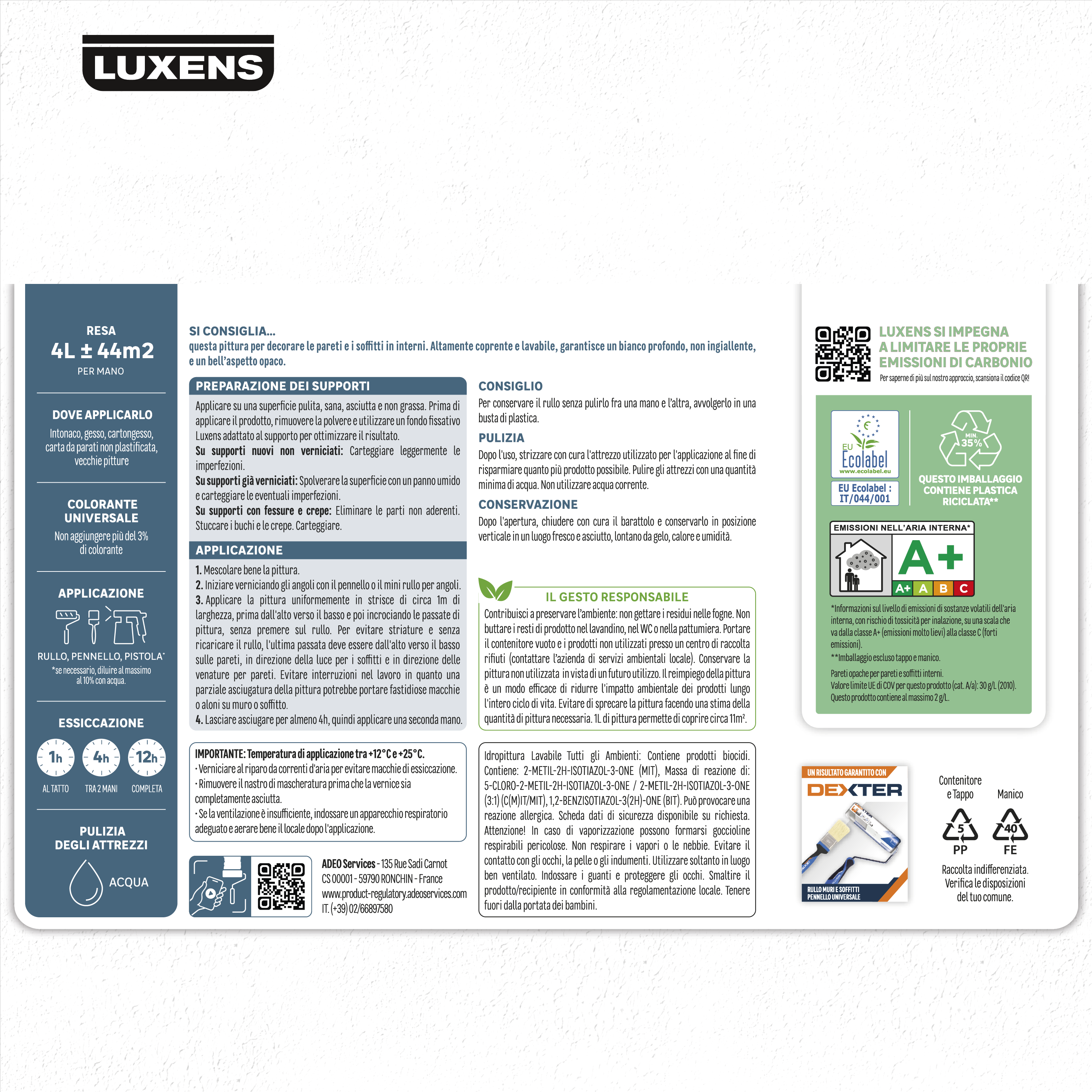 Pittura per interni per parete e soffitto lavabile LUXENS bianco opaco 4 L - 7