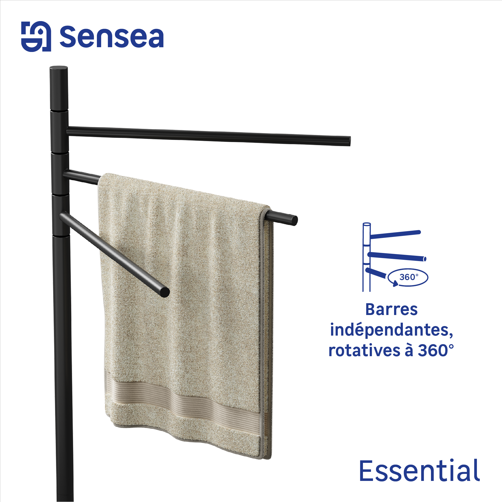Porte-serviette sur pied Essential noir SENSEA - 5