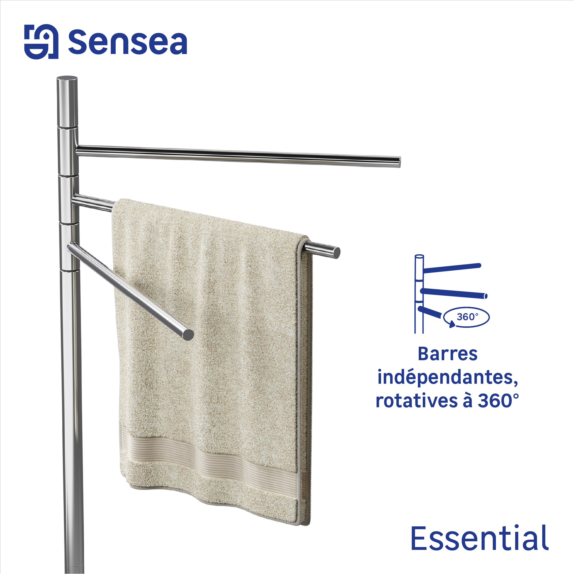 Porte-serviette sur pied Essential argent SENSEA - 5