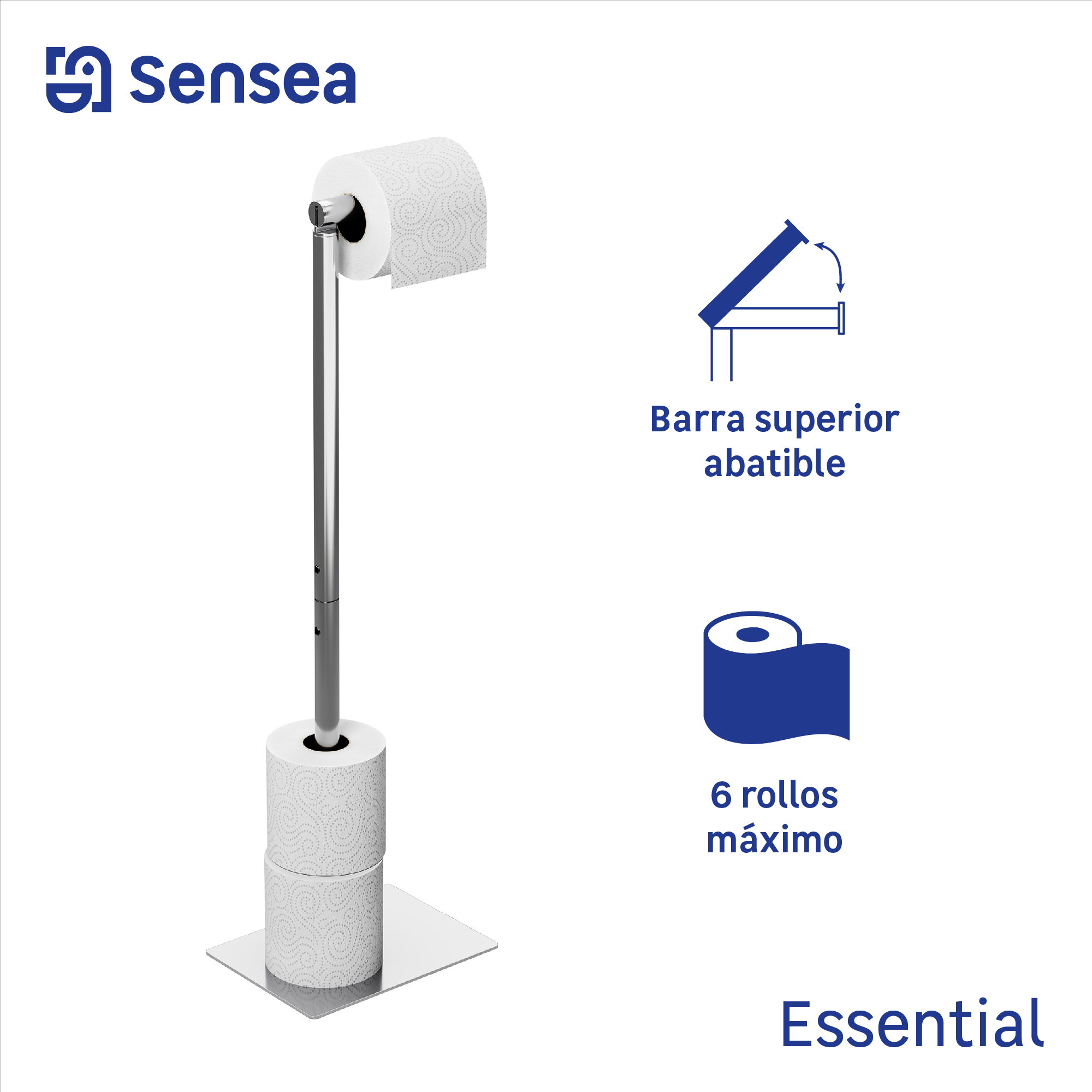 Portarrollos de papel higiénico con reserva Essential cromo brillo Sensea - 5