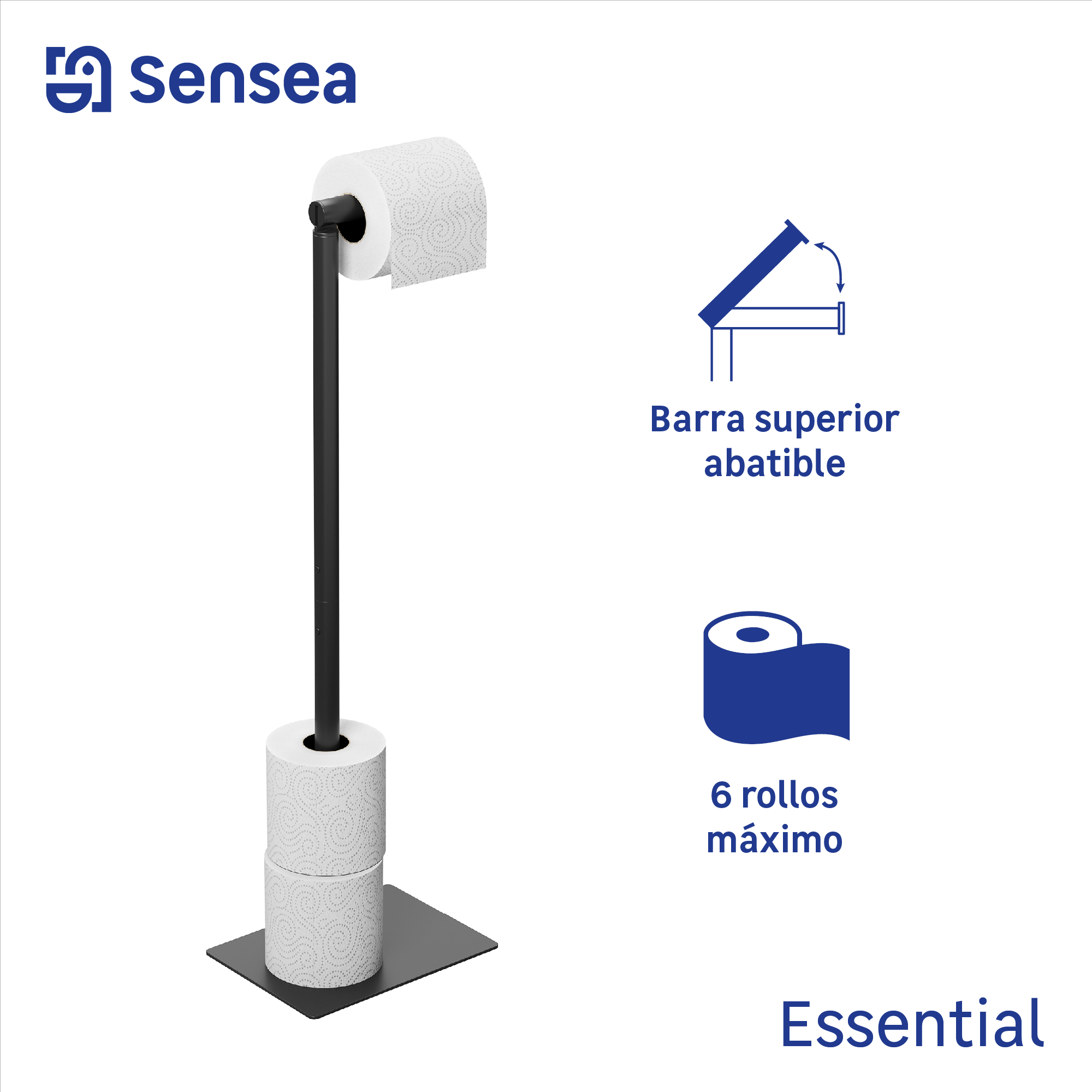 Portarrollos de papel higiénico con reserva Essential negro mate Sensea - 5