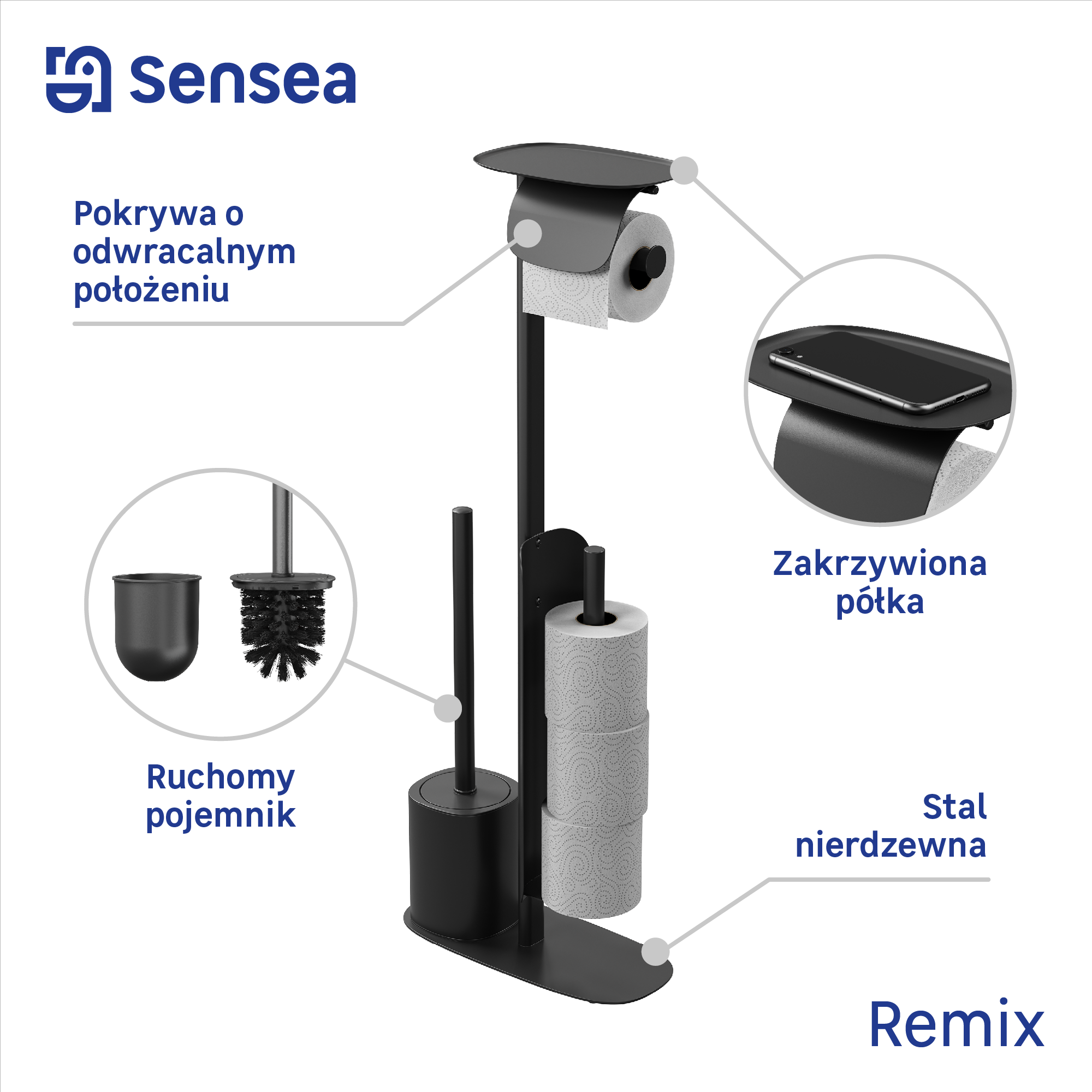 Stojak na papier toaletowy i szczotkę WC Remix Sensea - 5