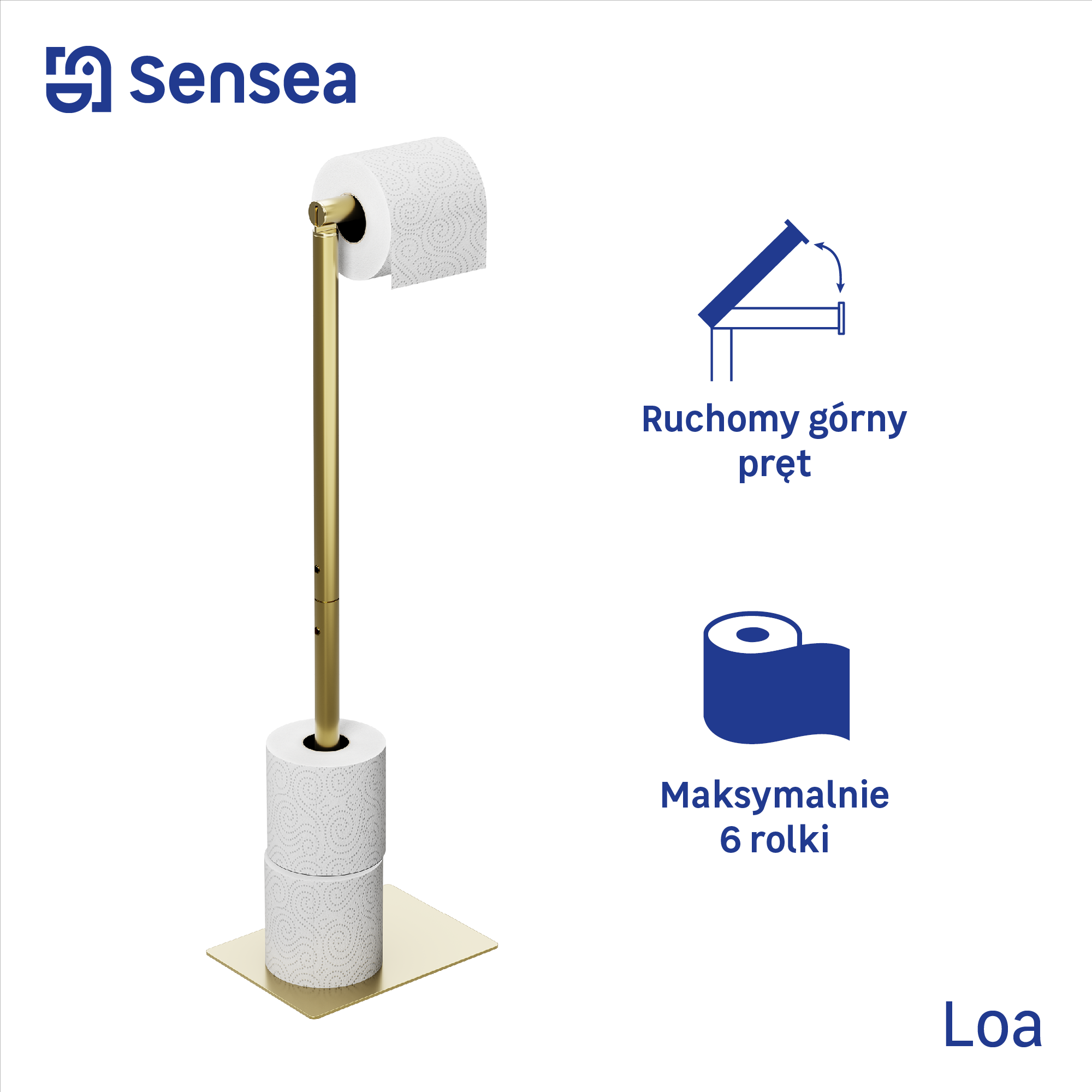 Uchwyt na papier toaletowy i zapas papieru Loa złoty Sensea - 6