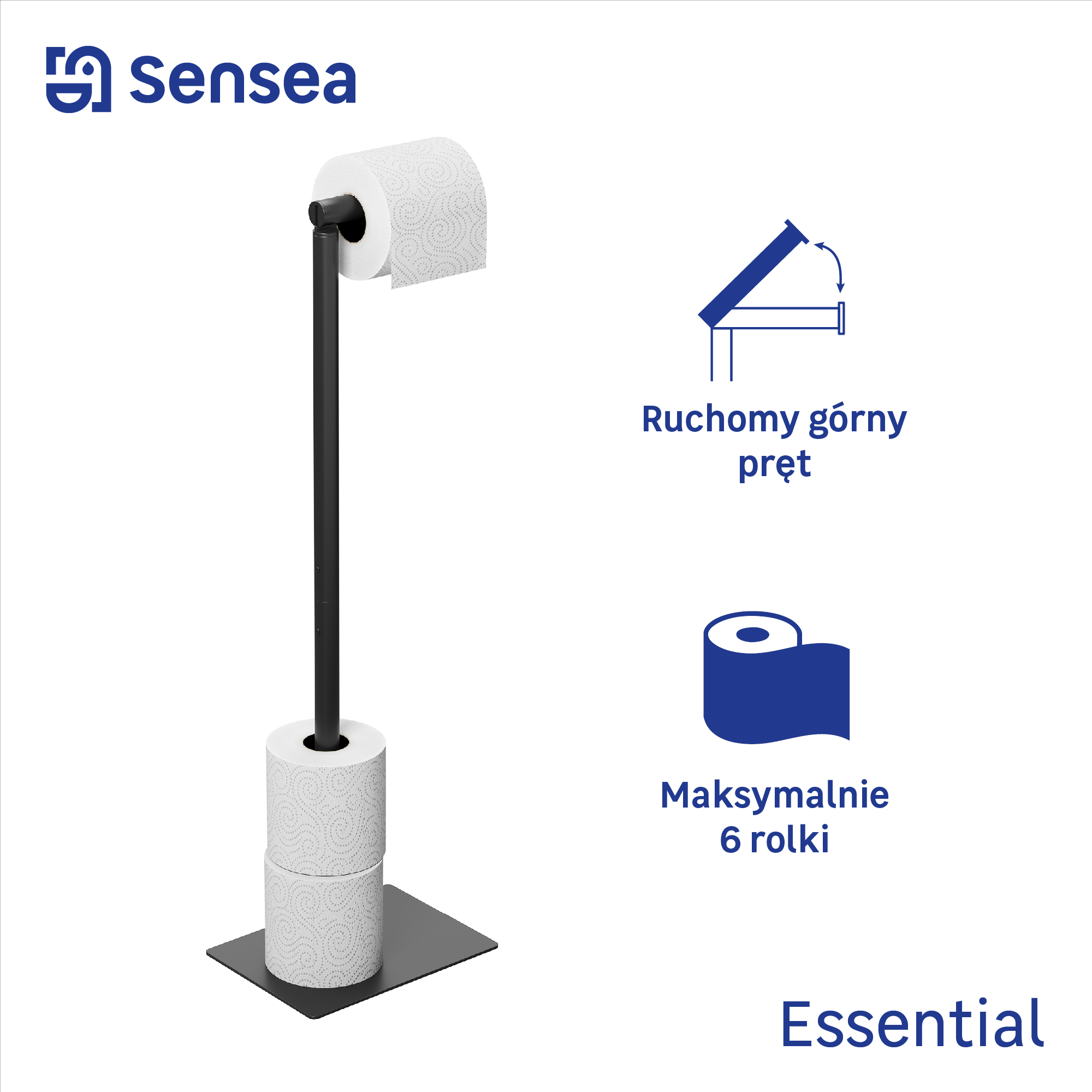 Uchwyt na papier toaletowy i zapas papieru Essential czarny Sensea - 5