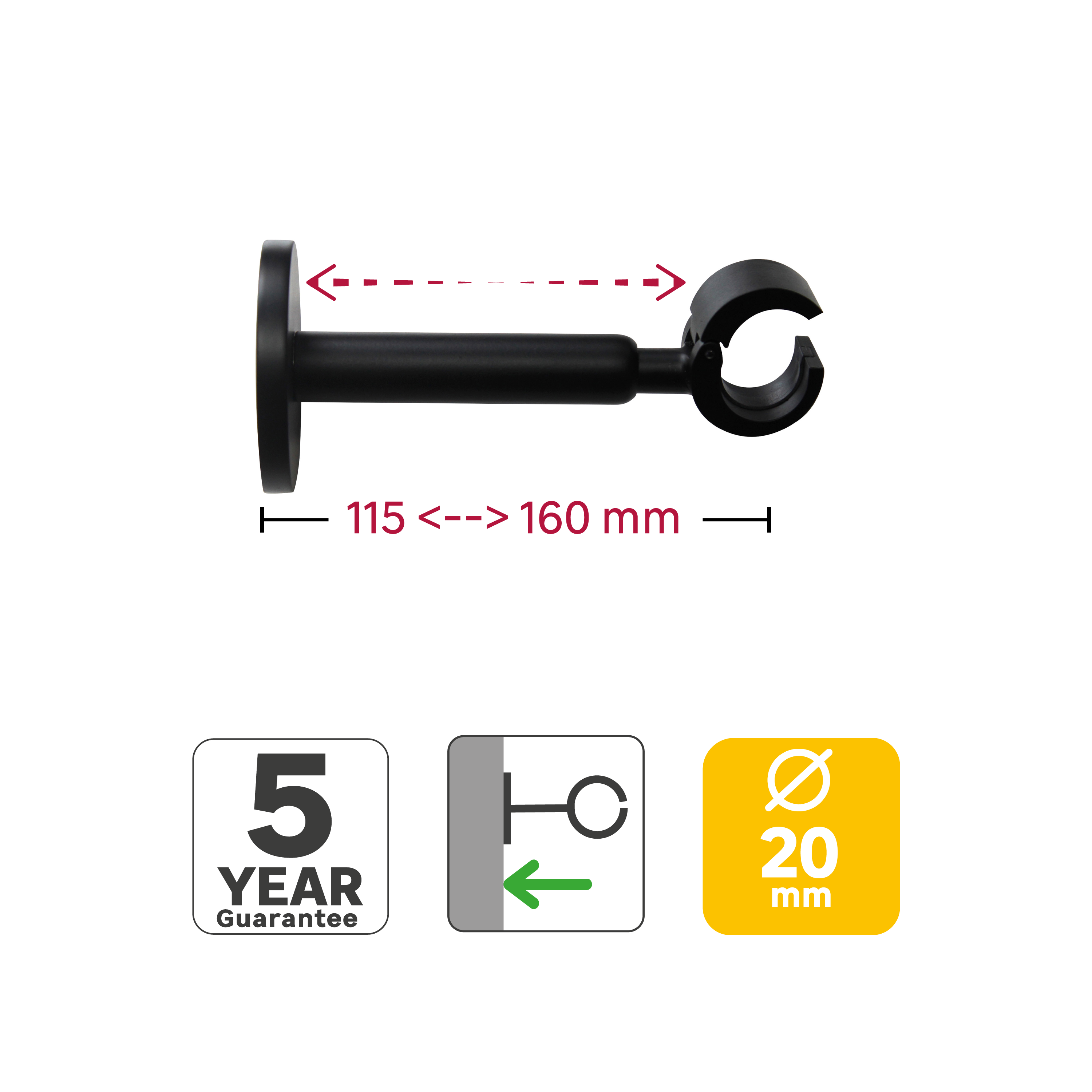 2 suportes extensíveis INSPIRE EASYFIX D20CM 11-16CM PRETO - 4