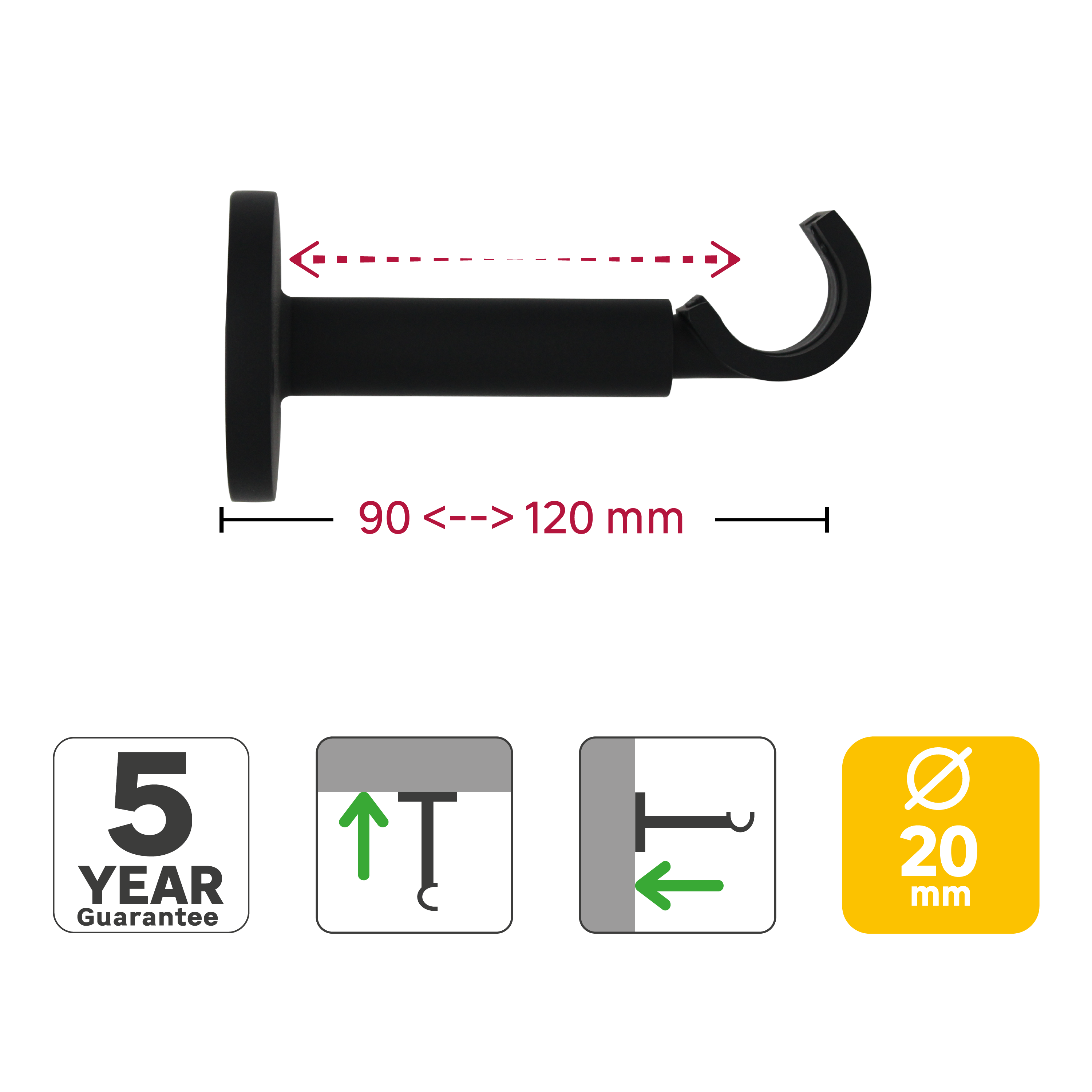 2 Suportes INSPIRE easyfix extensíveis d20cm 9-12cm preto mate - 4