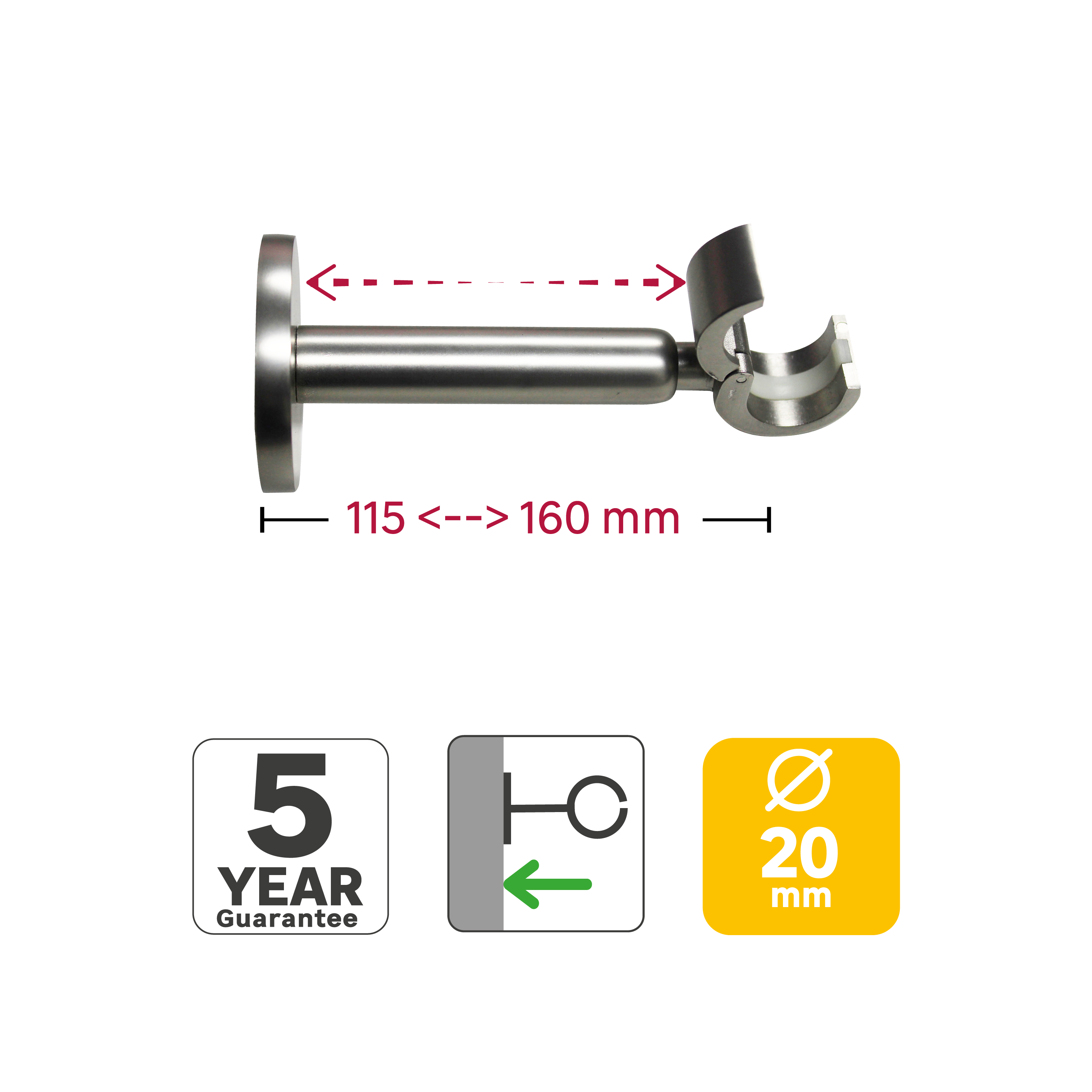 2 suportes extensíveis INSPIRE EASYFIX D20CM 11-16CM CROMADO MATE - 4