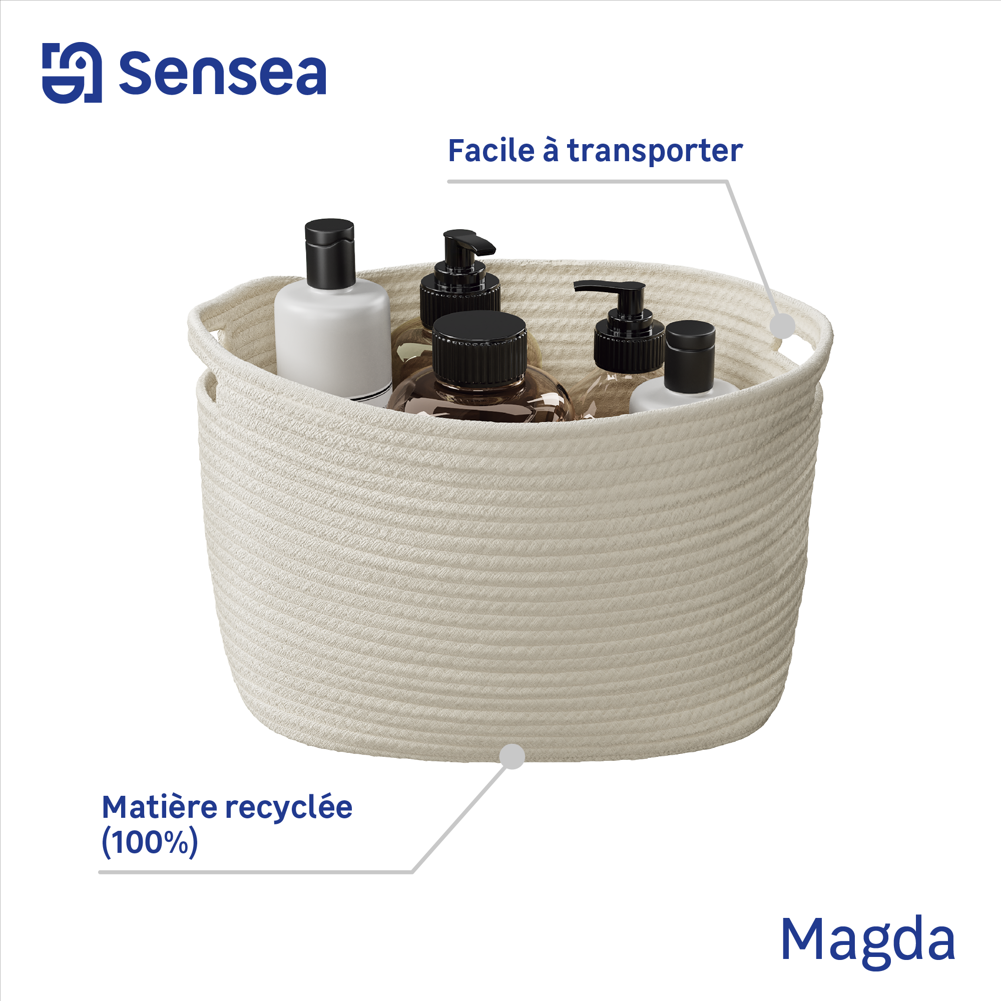Panier magda beige l.32 x P.23 x H.23 cm SENSEA - 5