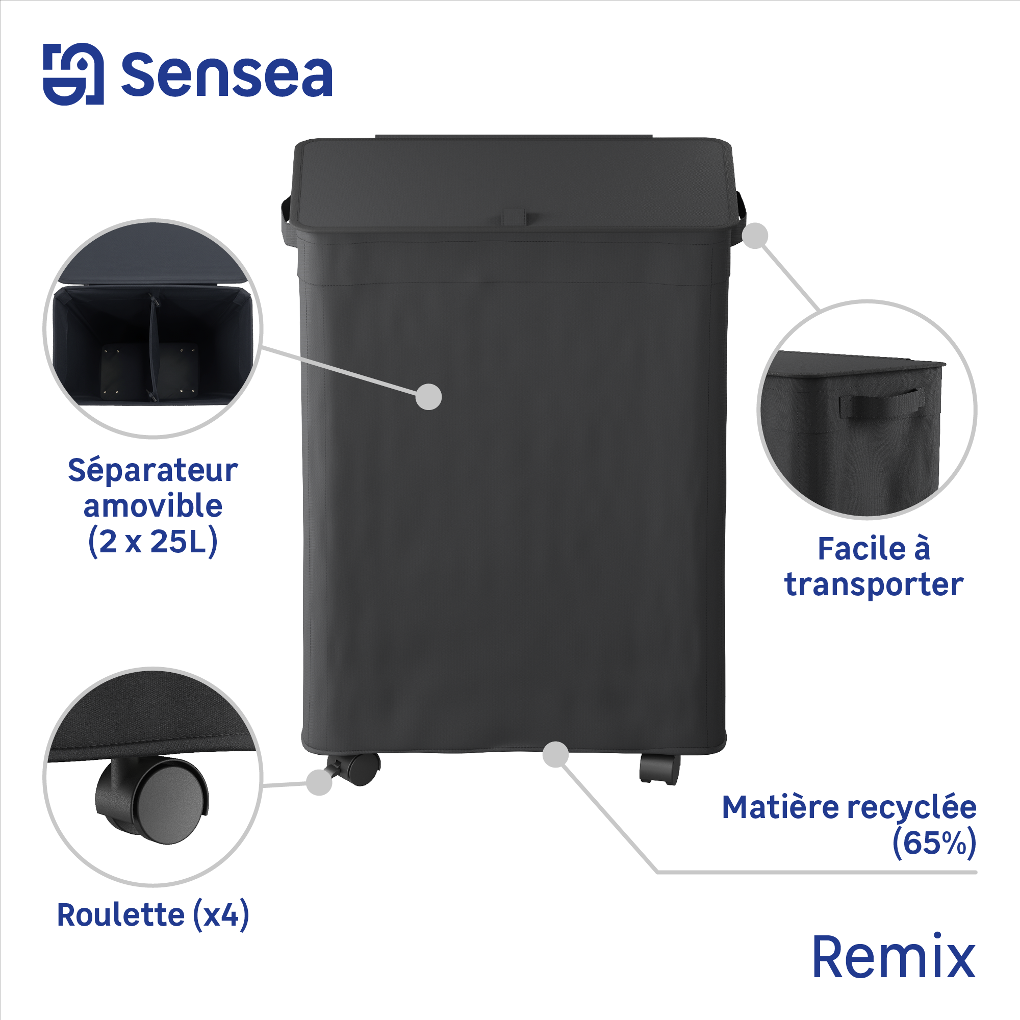 Bac à linge l.26 x H.60 x P.45 cm SENSEA - 5