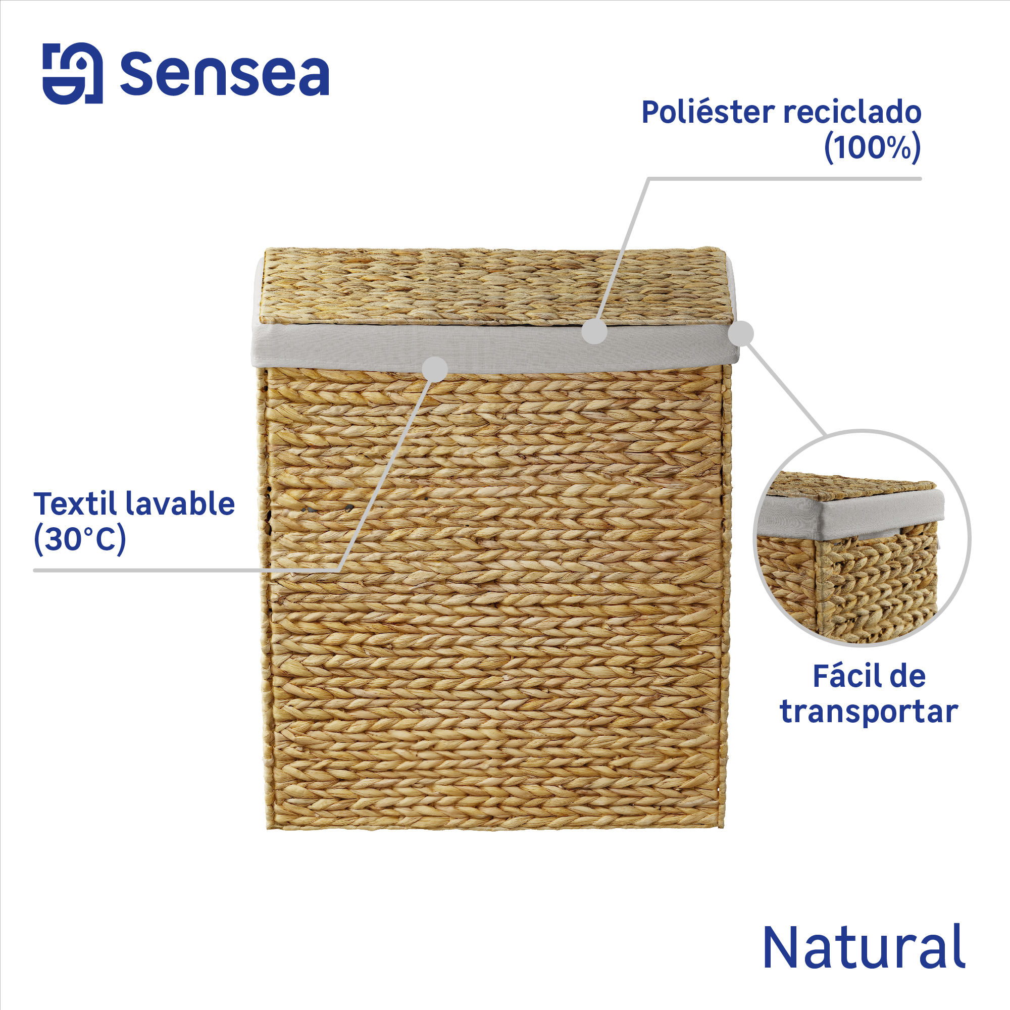 Cesto de ropa sucia con tapa Natural marrón y blanco 55 L - 5
