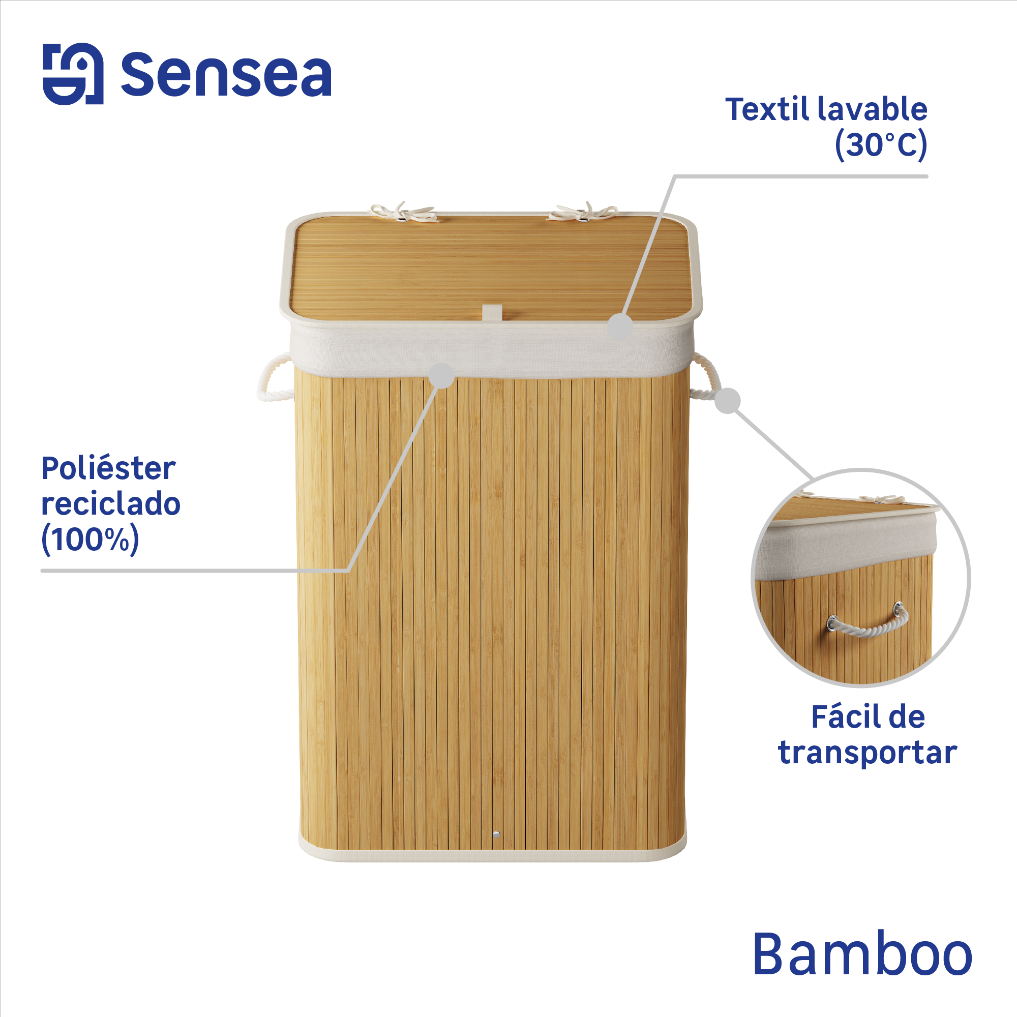 Cesta de ropa sucia Bamboo de bambú blanco 60 L - 5