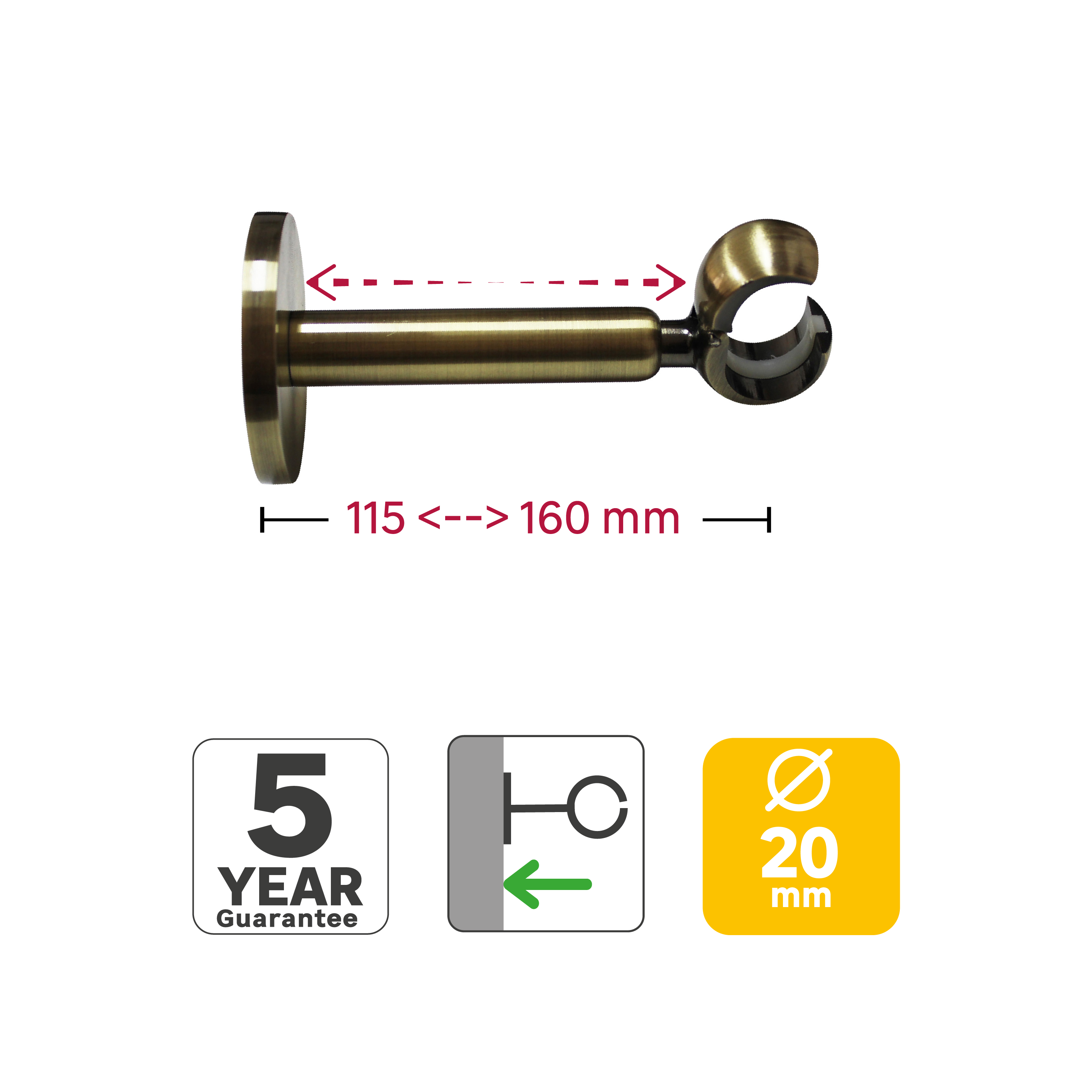 2 suportes extensíveis INSPIRE EASYFIX D20CM 11-16CM BRONZE - 3