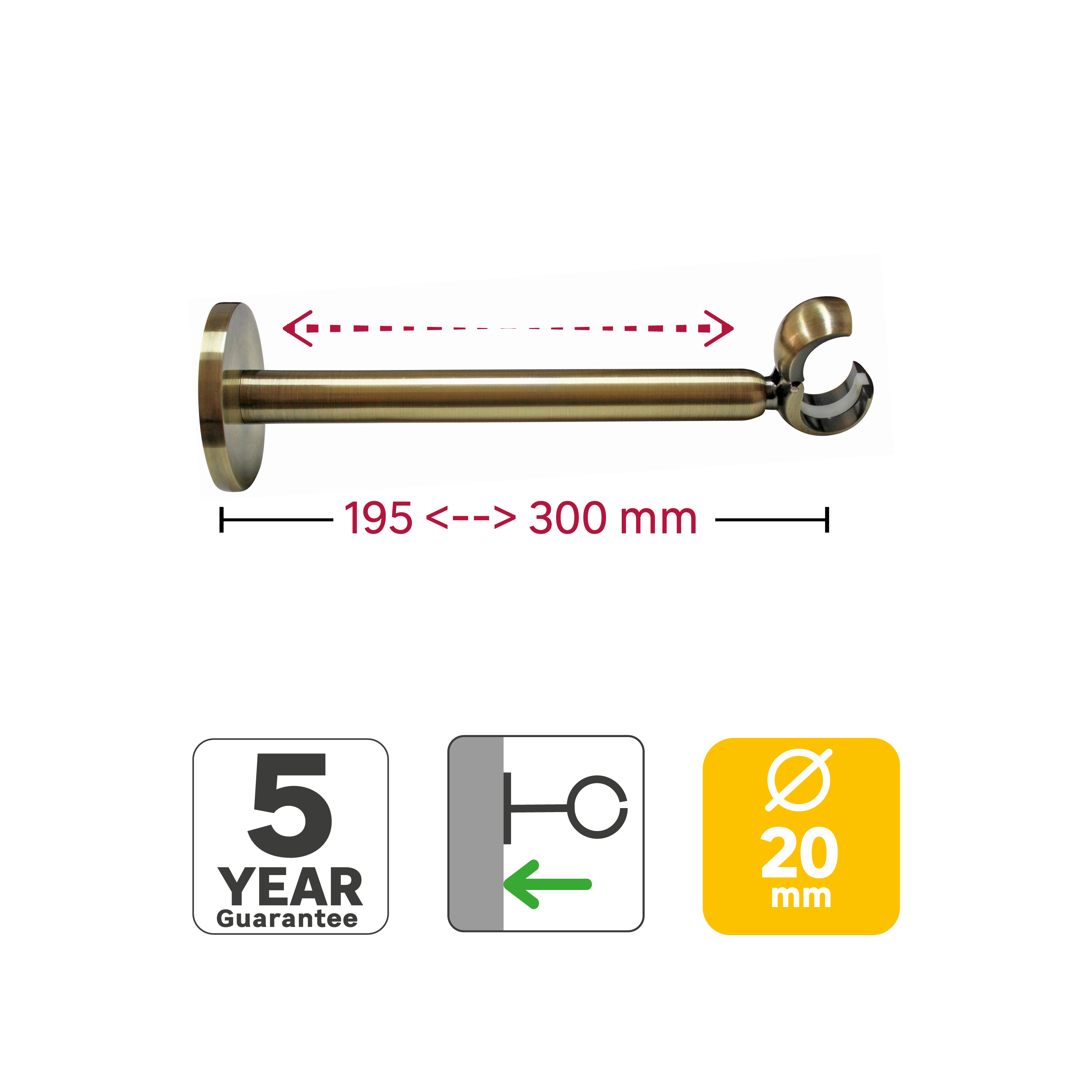 Support extensible pour tringle à rideau Néo 20mm laiton vieilli INSPIRE - 7