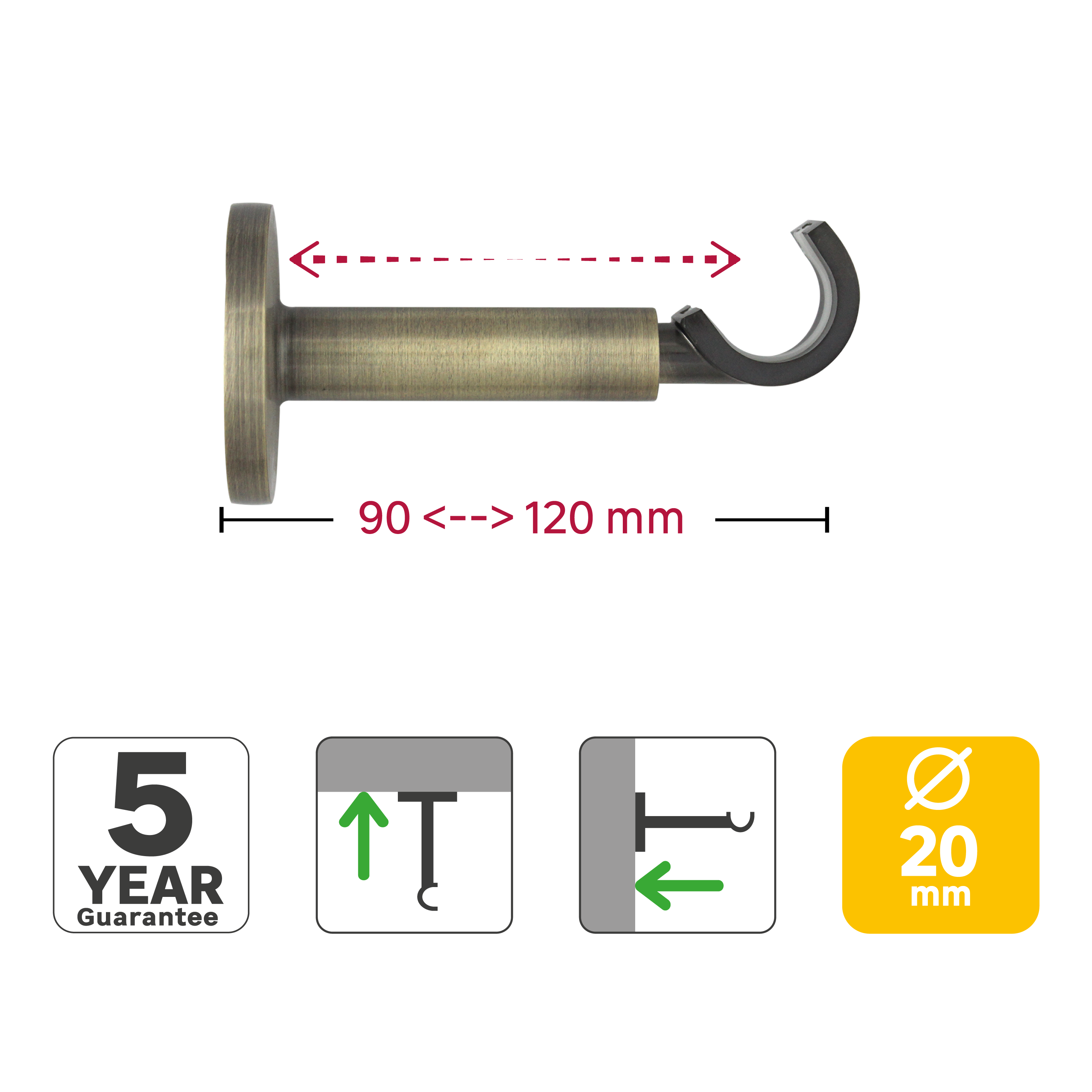 2 Soportes pared para barra diámetro 20 mm Neoclassic INSPIRE aluminio bronce envejecido extensible 12 cm - 3