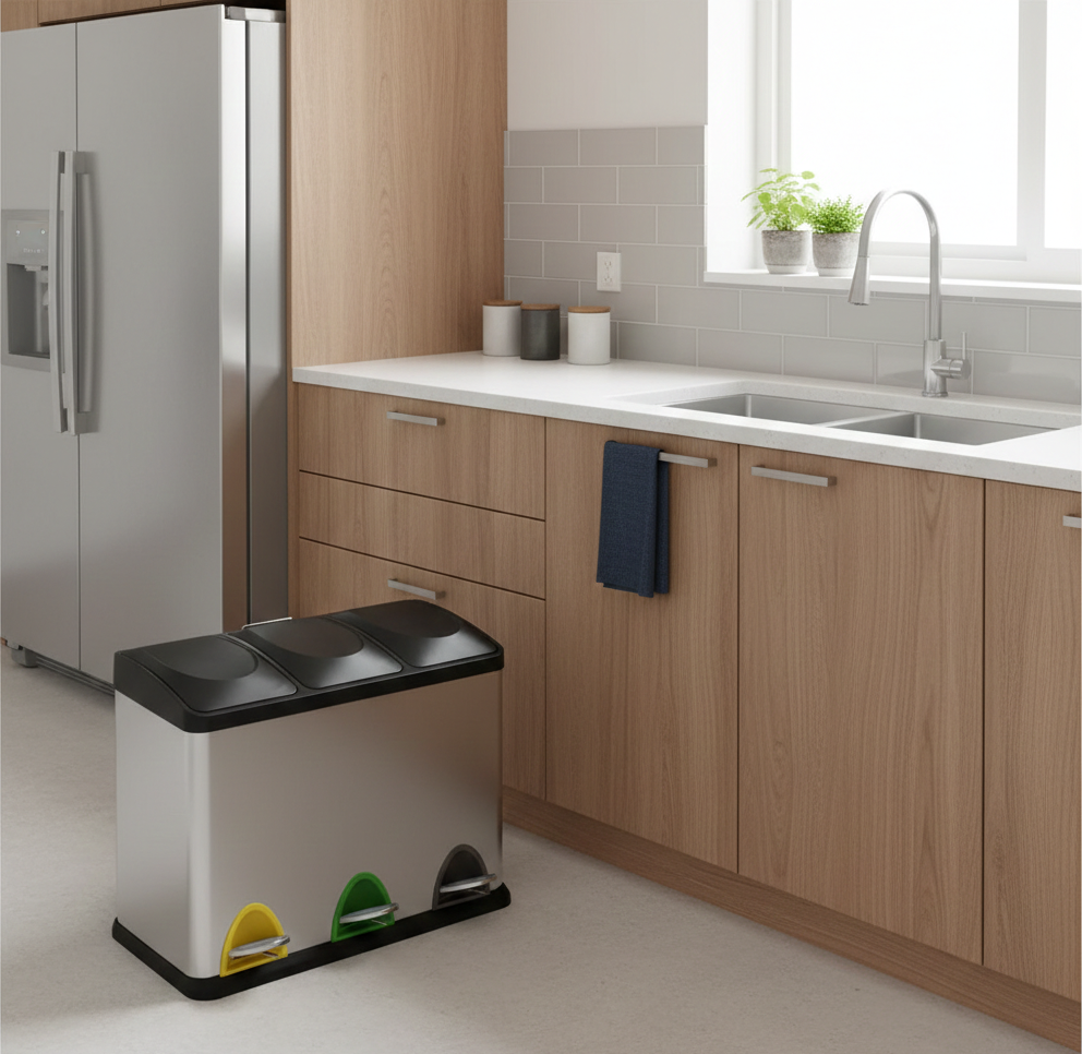 Balde do Lixo para reciclagem 3 compartimentos de 15L - 4