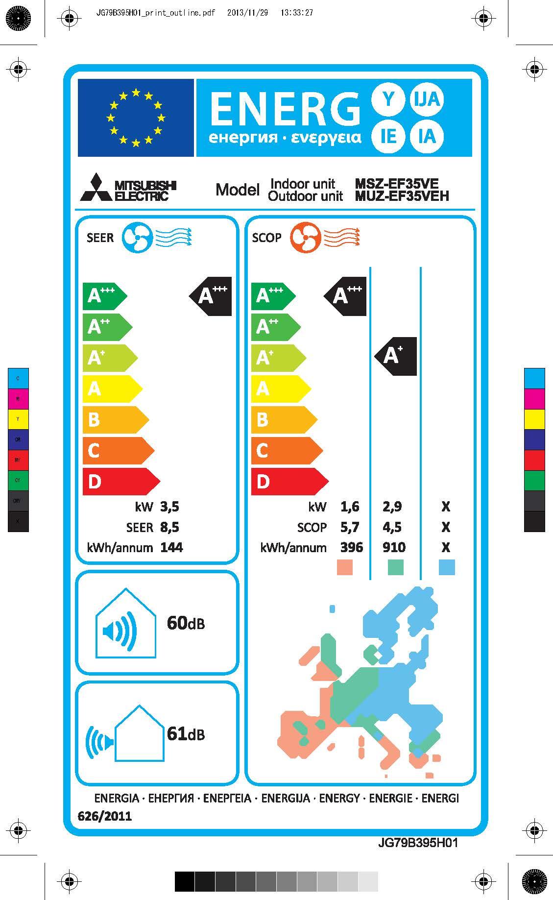 Unità esterna condizionatore MITSUBISHI ELECTRIC monosplit 11.942 BTU 3.5 KW R32 Inverter A+++/A++ serie MUZ-EF35VG - 3