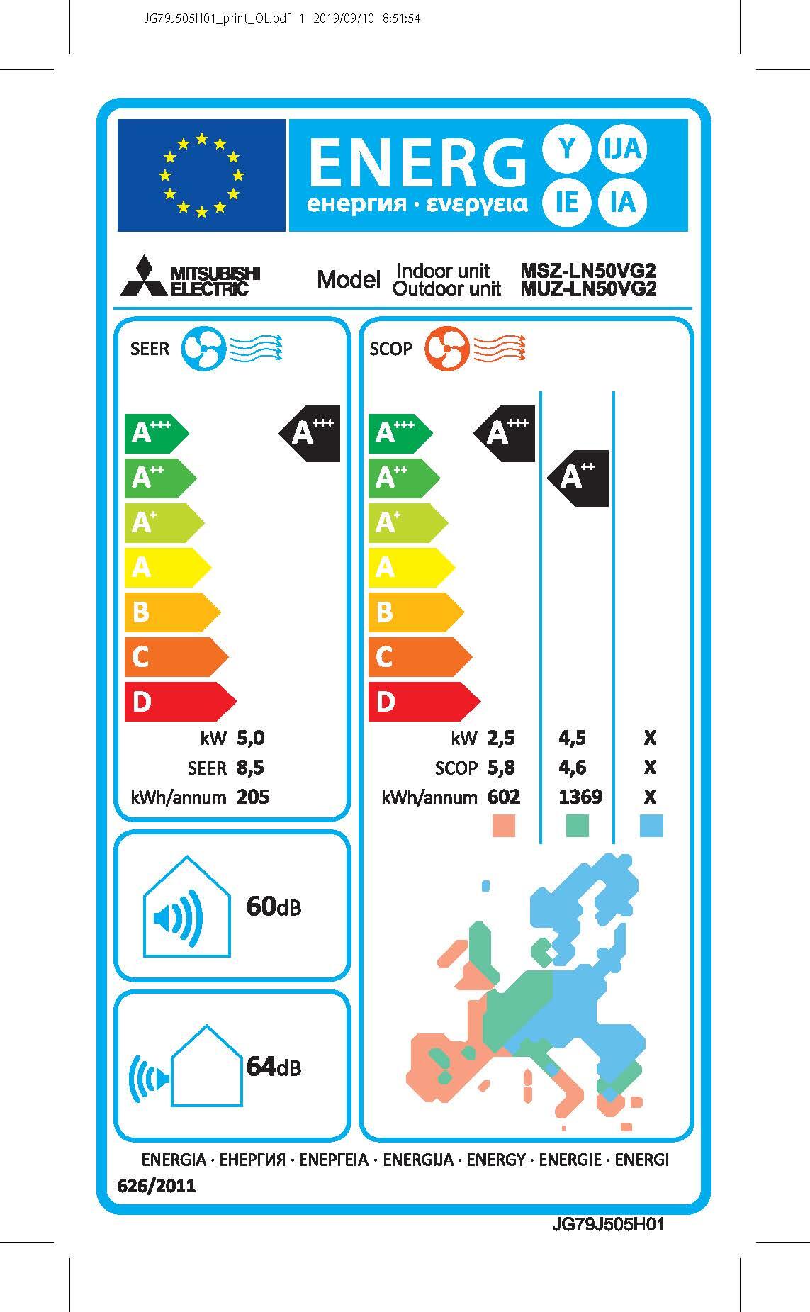 Unità esterna condizionatore MITSUBISHI ELECTRIC monosplit 17.000 BTU 5 KW R32 Inverter A+++/A++ serie LN - 2
