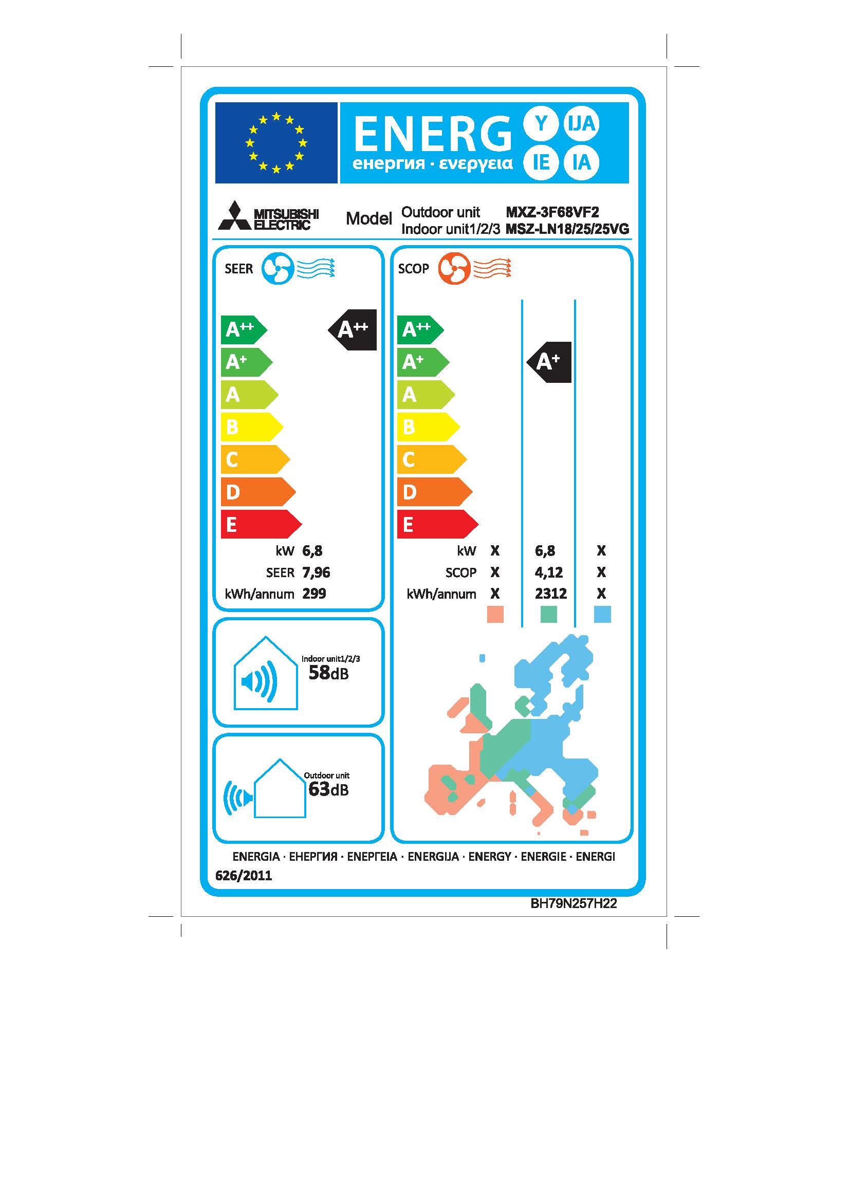 Unità esterna condizionatore MITSUBISHI ELECTRIC trial 23.000 BTU 6.8 KW R32 Inverter A++/A+ serie MXZ-3F68VF - 2