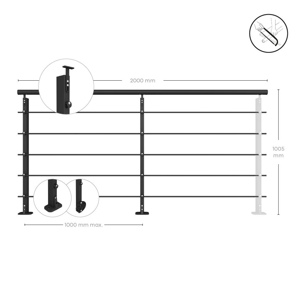 Dimensions du garde-corps INITIO Kordo - 1