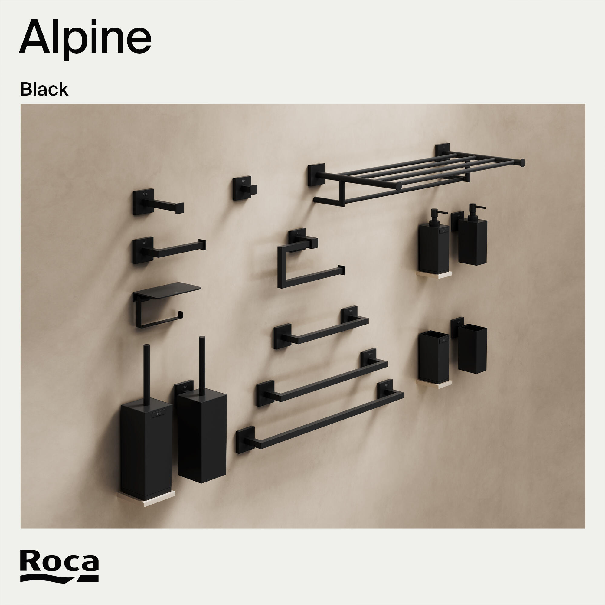 Portarrollos de papel higiénico Alpine negro adheviso o para atornillar - 5