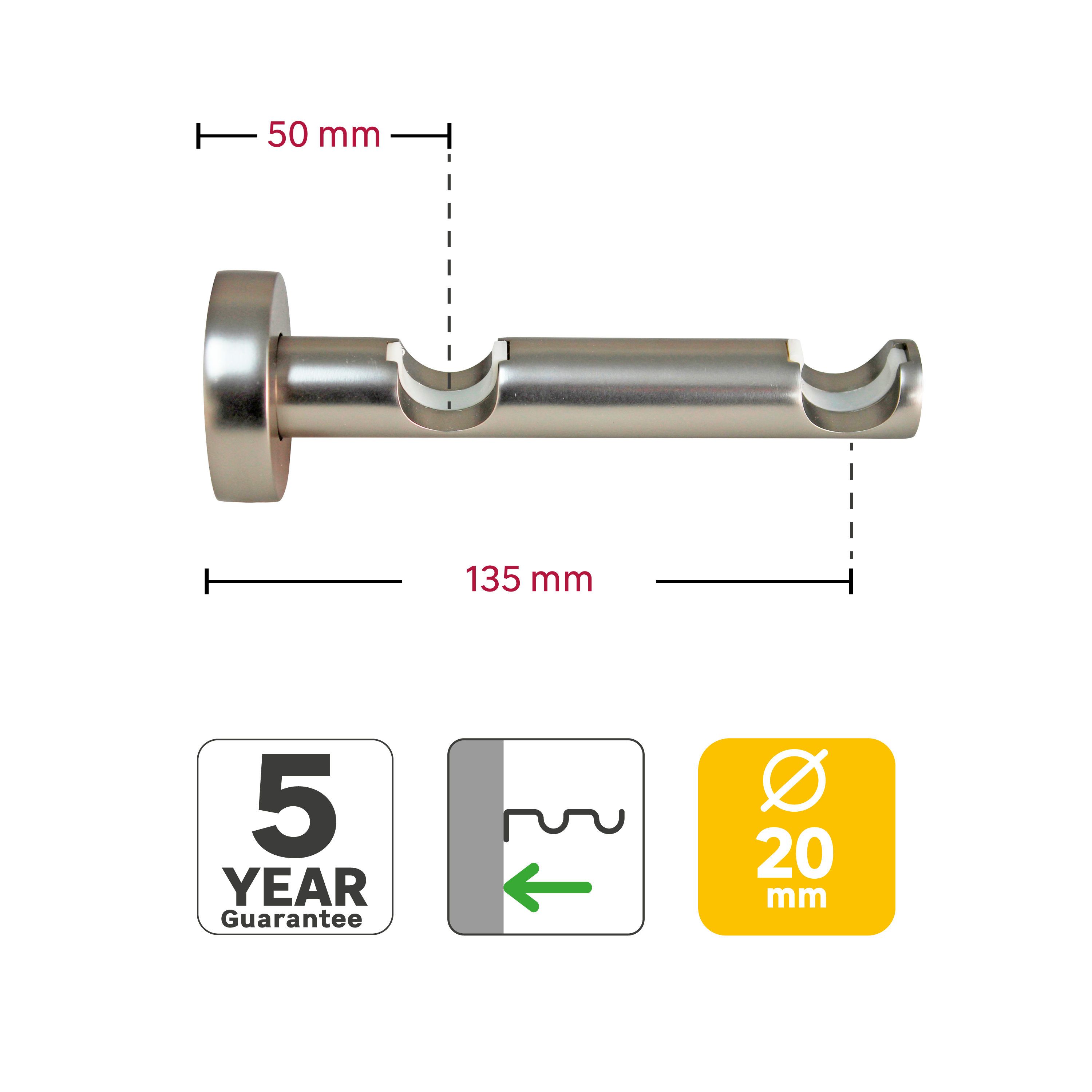 2 Soportes pared y techo para 2 barras diámetro 20 mm Design INSPIRE Aluminio cromo mate niquelado fijo 5.5-13.5 cm - 3