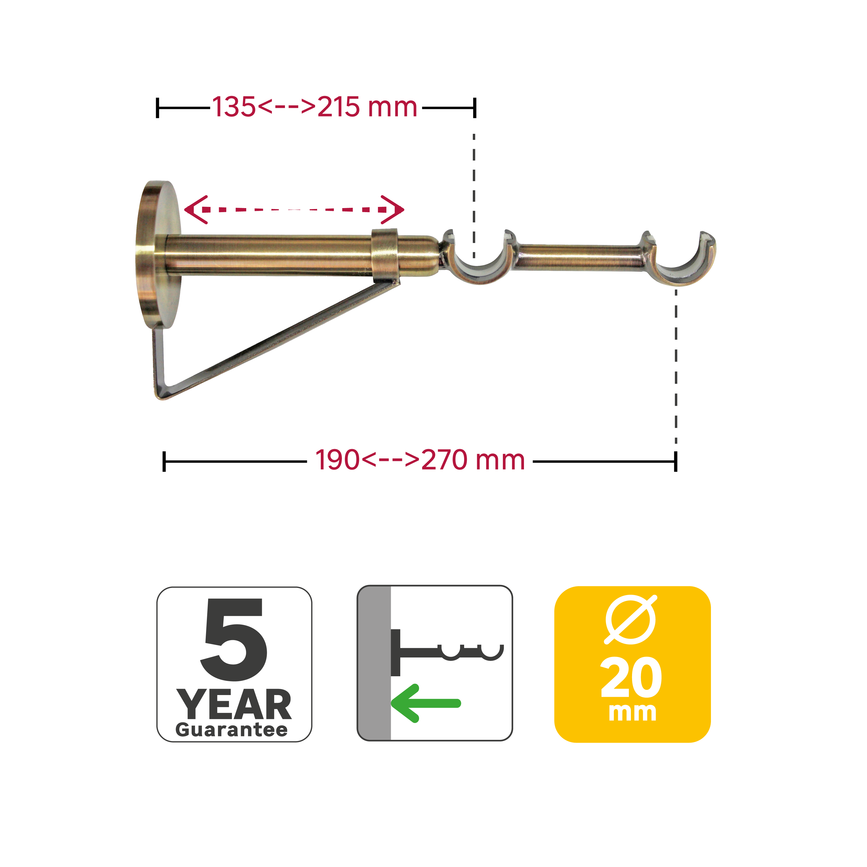 Suporte extensível Inspire easyfix duplo extensível d20cm 13-21cm bronze - 3