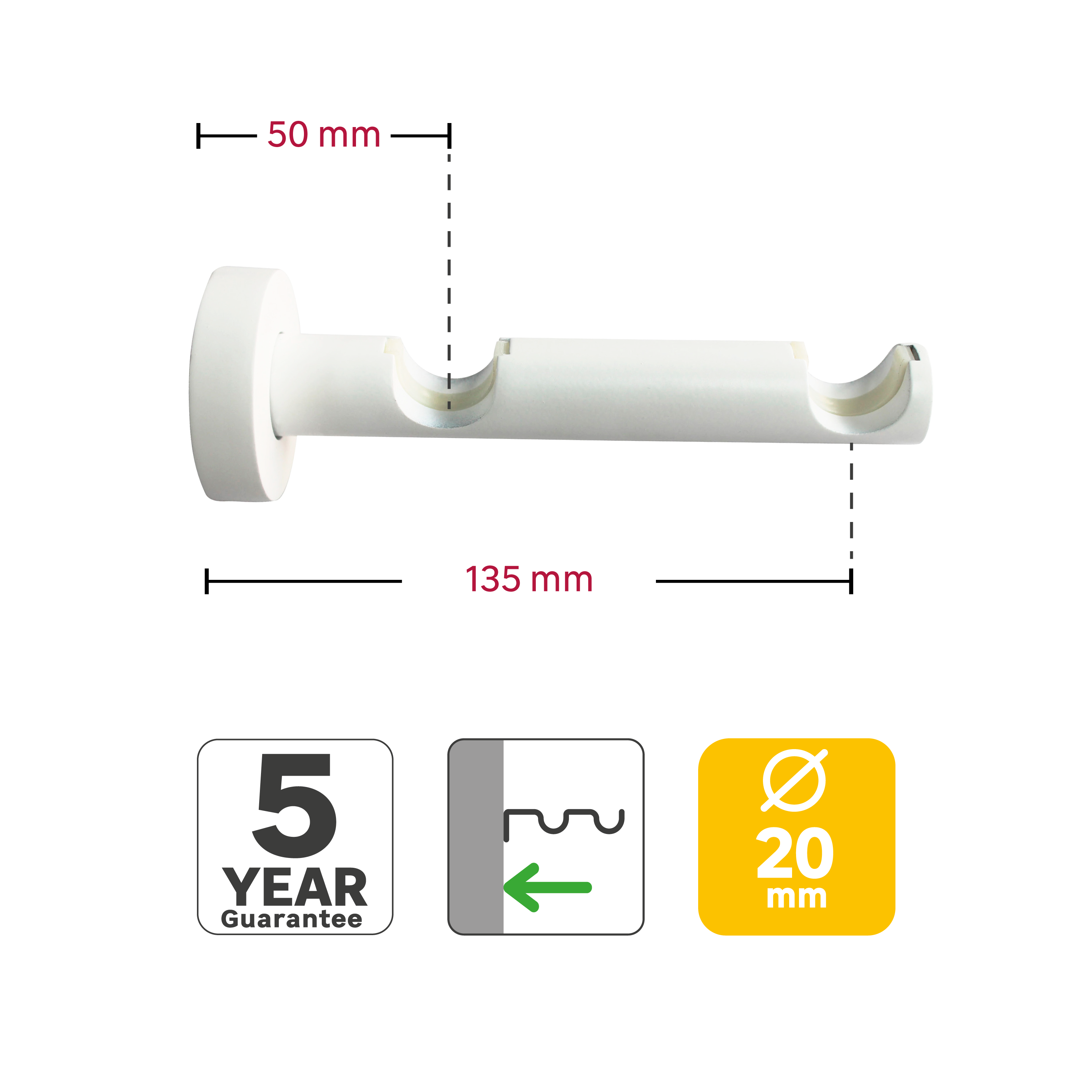 2 Soportes pared para 2 barras diámetro 20 mm Nature INSPIRE aluminio blanco mate fijo 5.5-13.5 cm - 3