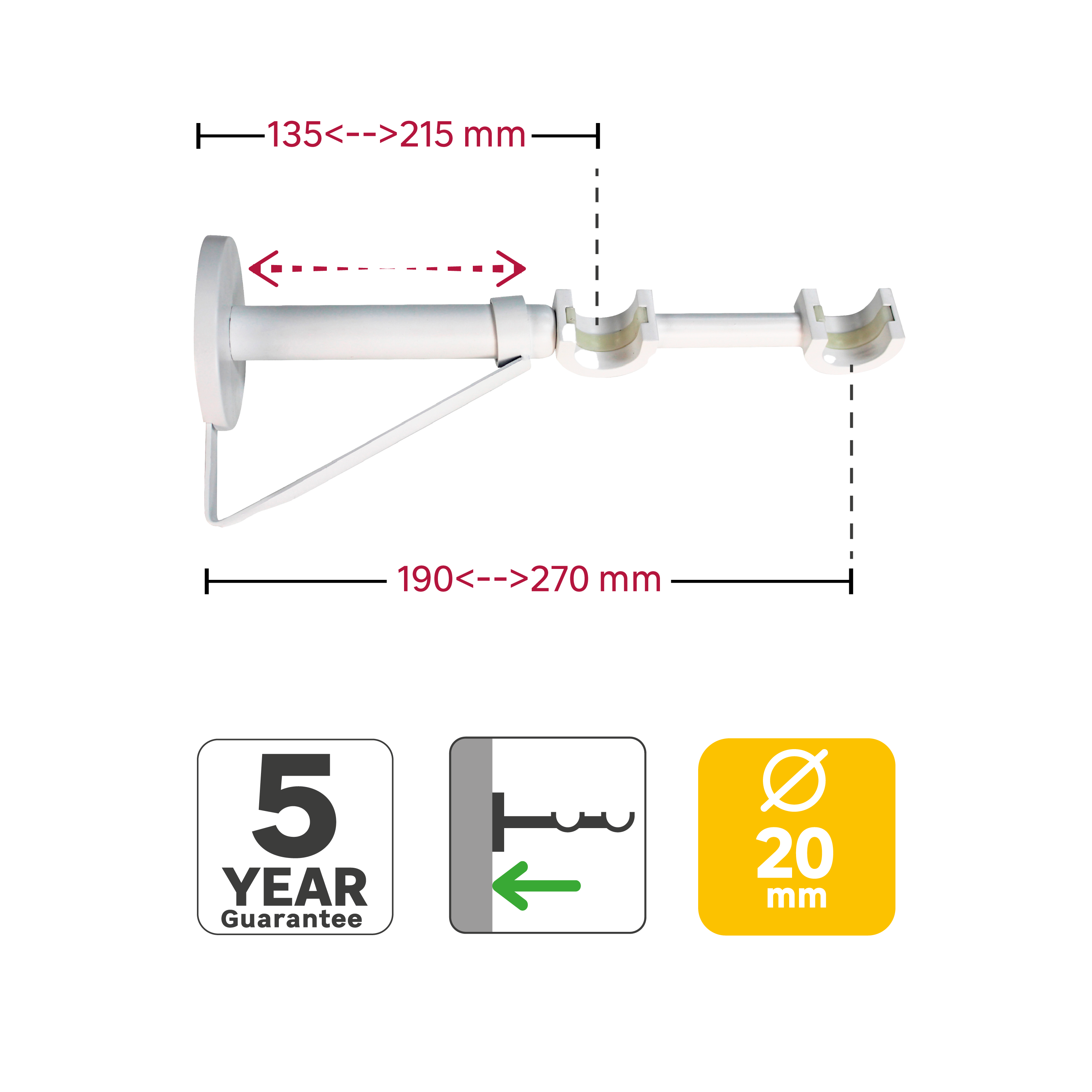Suporte Inspire easyfix duplo d20cm 13-21cm branco mate - 3