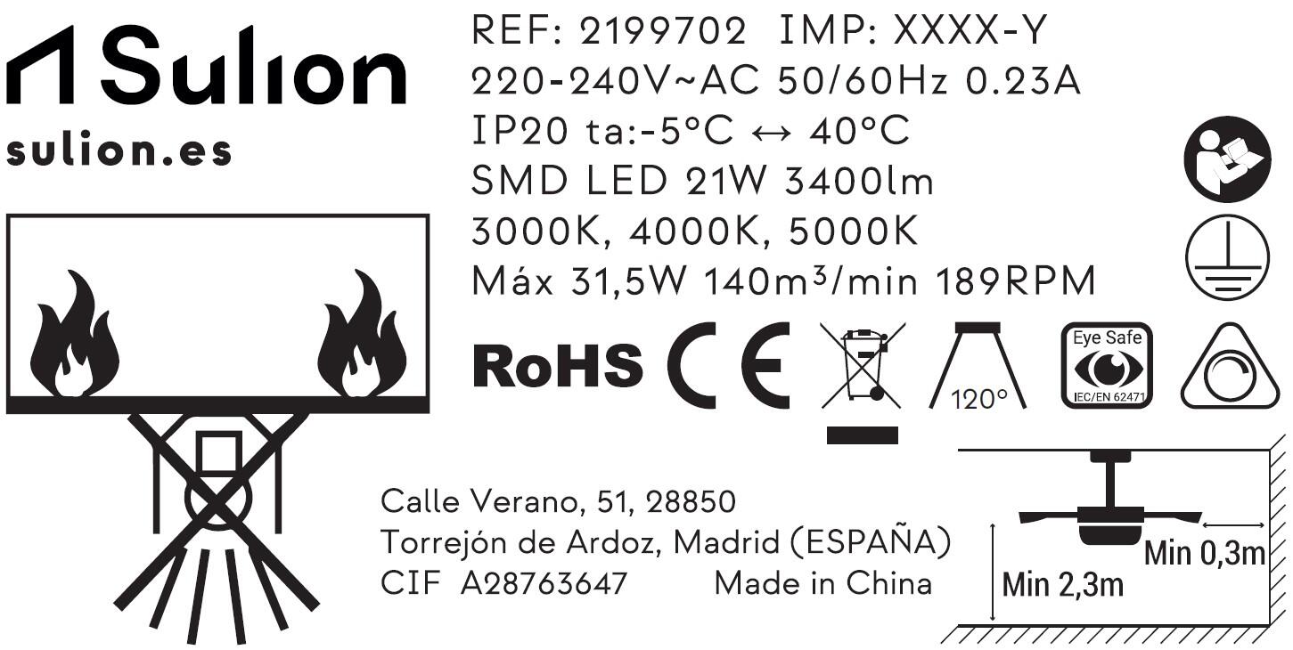 Ventoinha de teto 3 pás com fonte de luz motor 3400lm DC SULION d110 cm branco - 13