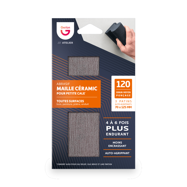 lot de 3 patins maille Céramic Gerlon 70x125mm, grain 120