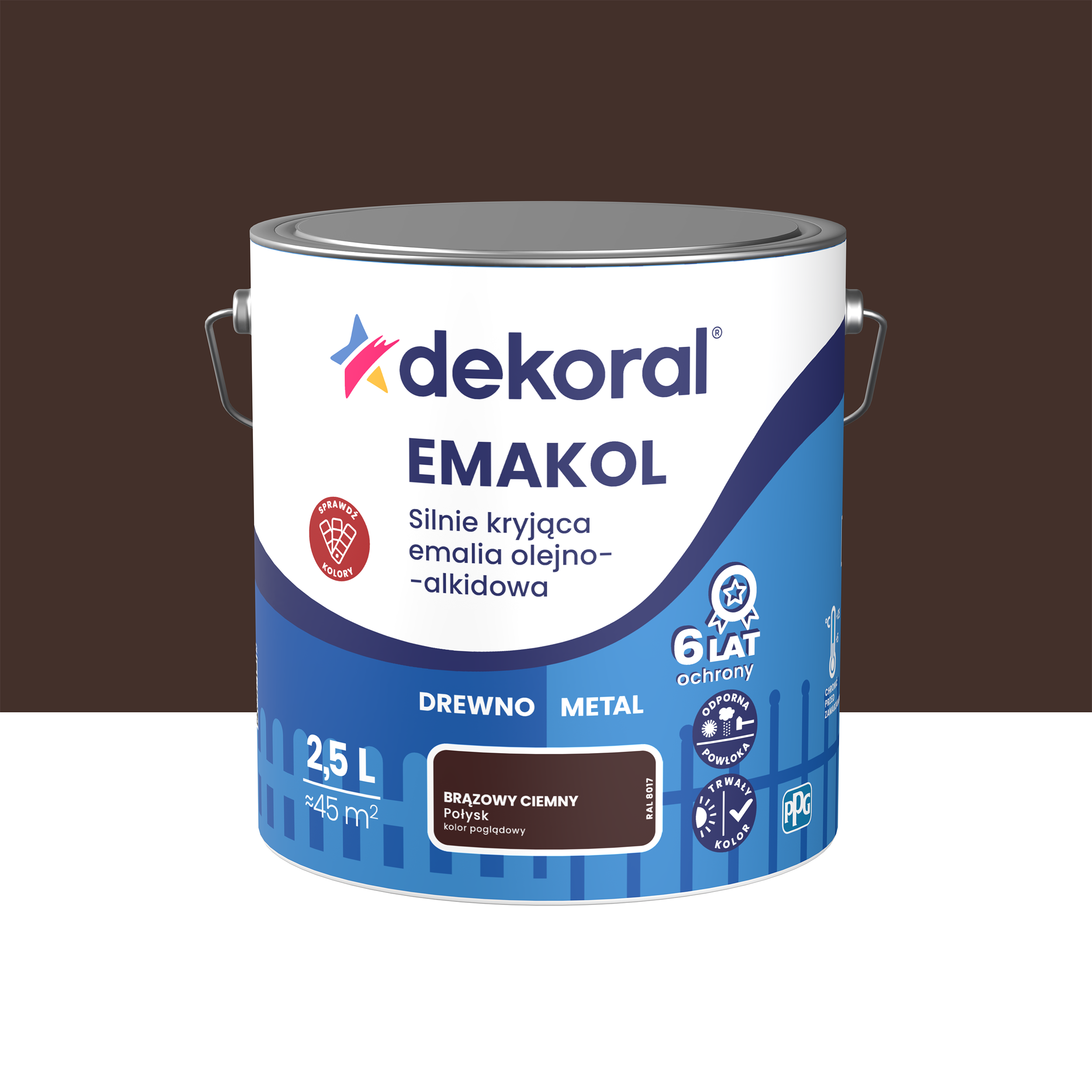 Emalia olejno-alkidowa Emakol drewno metal 2.5 l Brązowy ciemny Połysk Dekoral