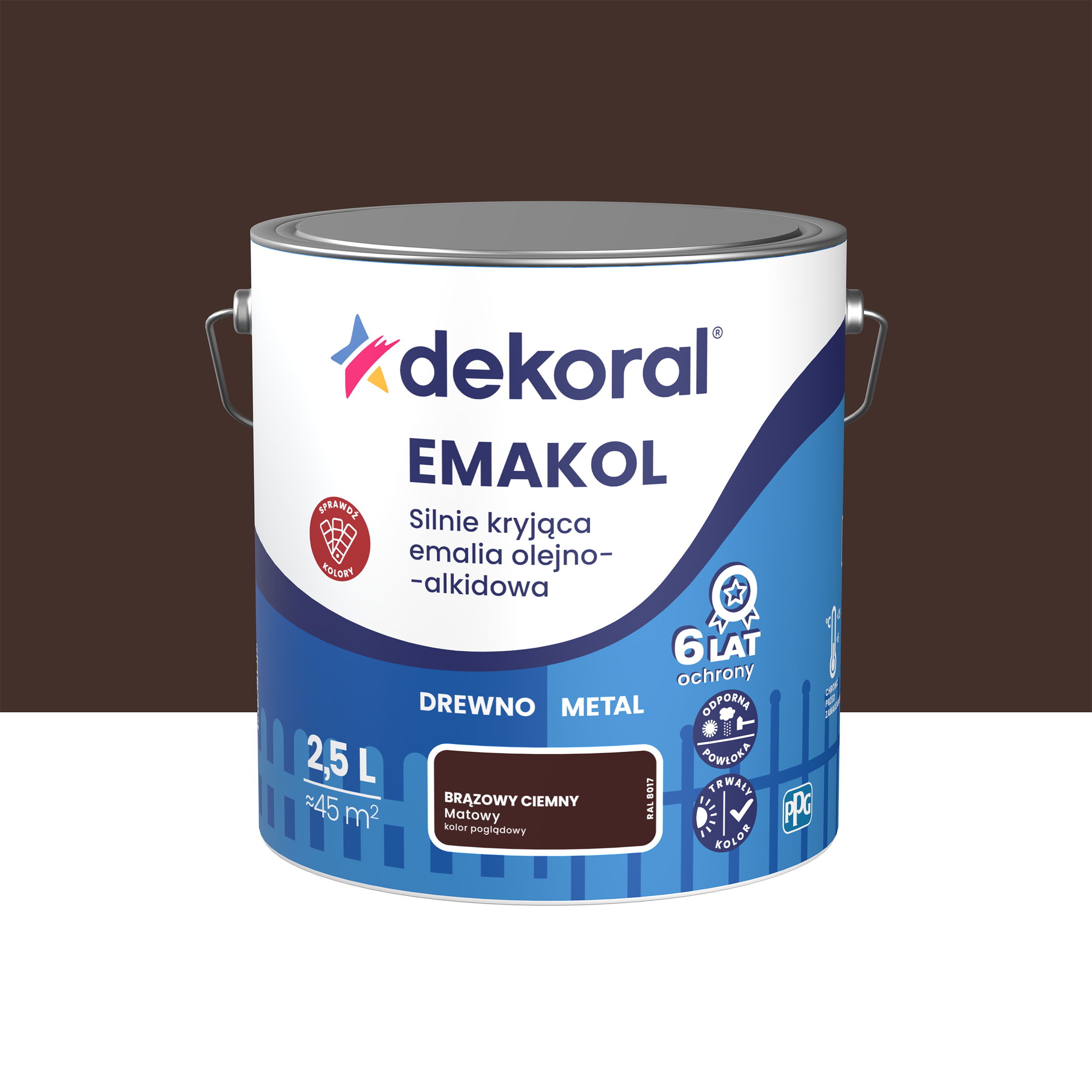 Emalia do drewna i metalu Dekoral Emakol brązowy ciemny mat 2.5 l