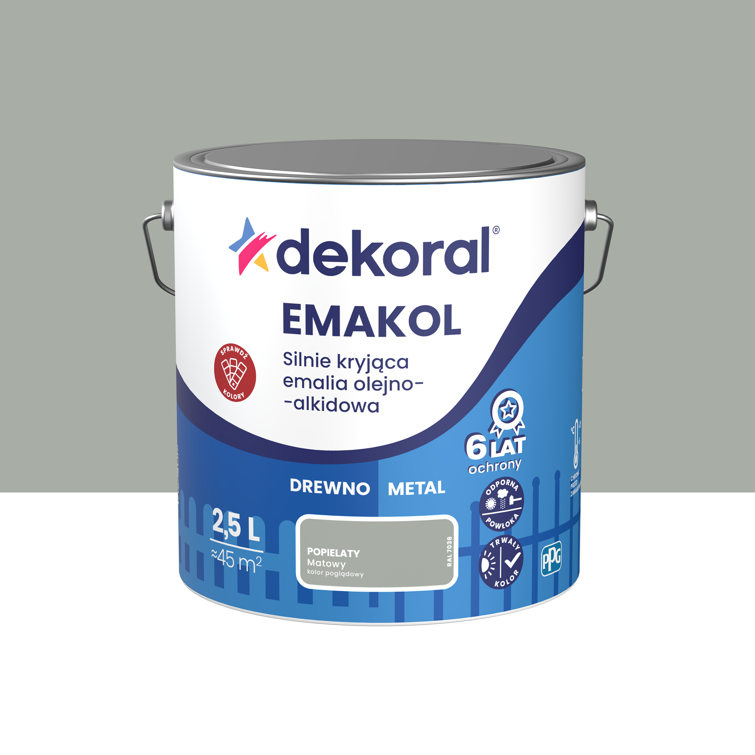 Emalia do drewna i metalu Dekoral Emakol popielaty mat 2.5 l